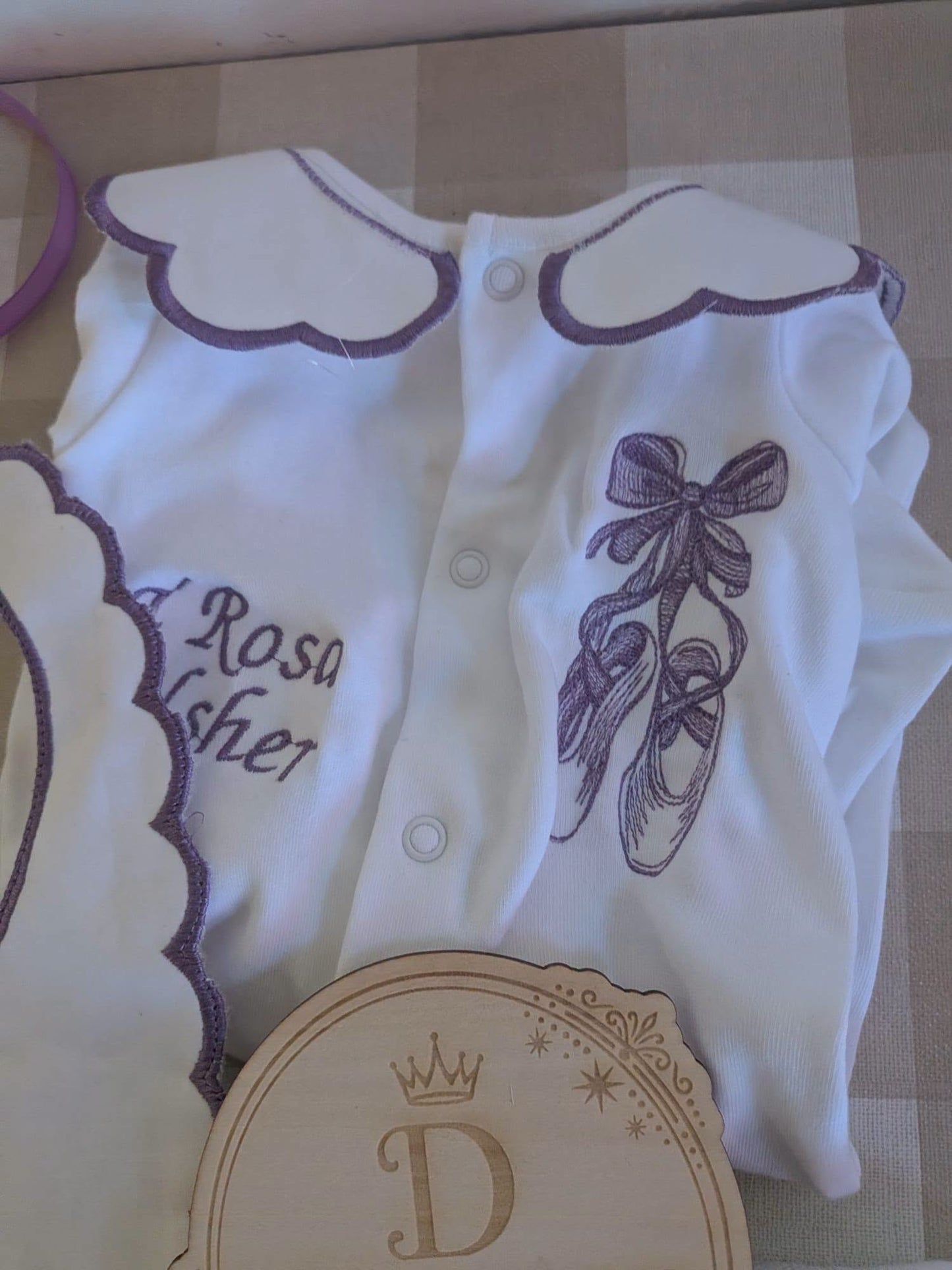 Personalised Ballet Baby 3 Piece Set – Embroidered Babygrow, Bib & Muslin