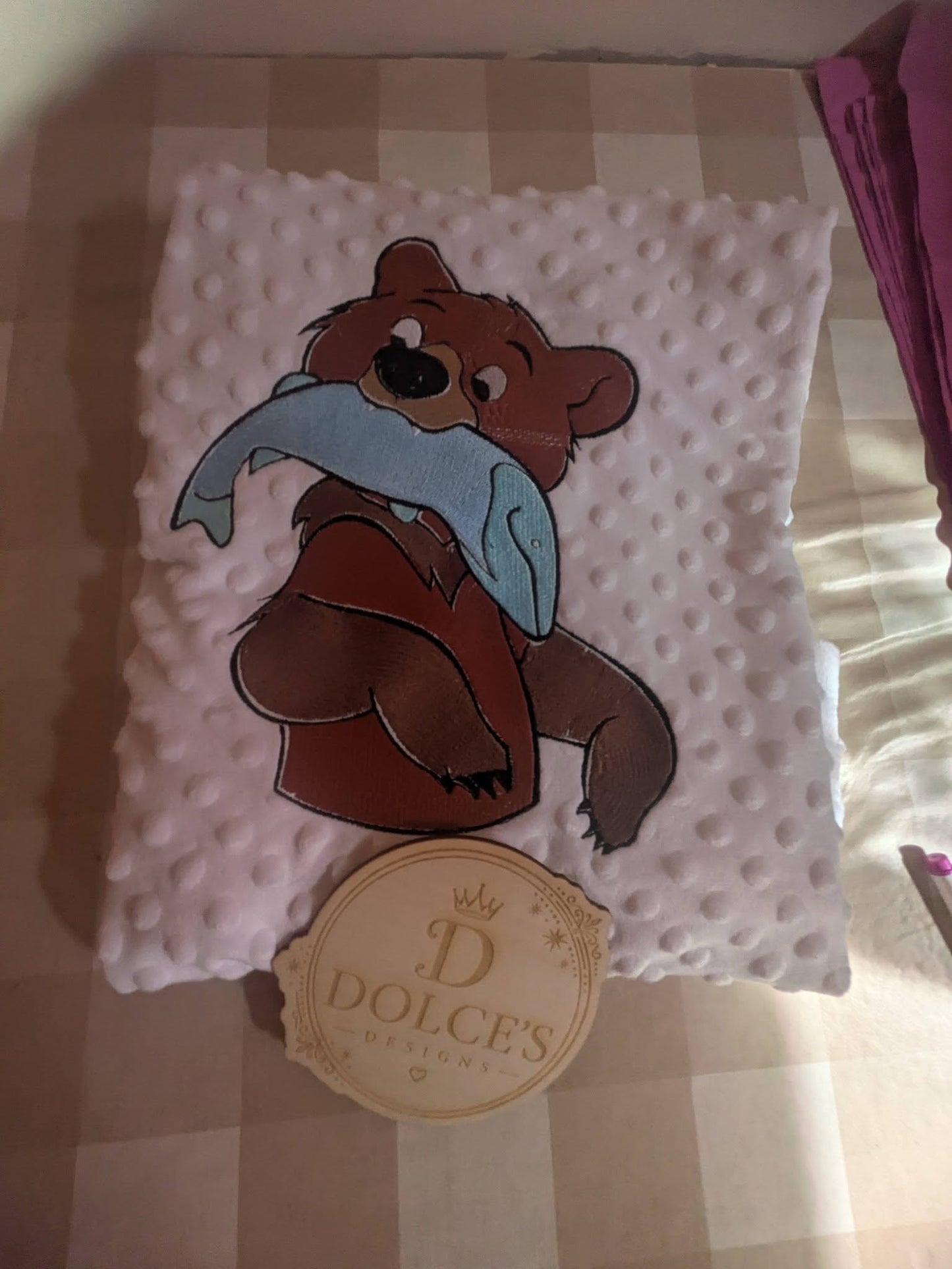 Luxury Brother Bear Embroidered Baby Blanket | Soft Pink Minky Pram Blanket | Personalised Baby Blanket | New Baby Gift