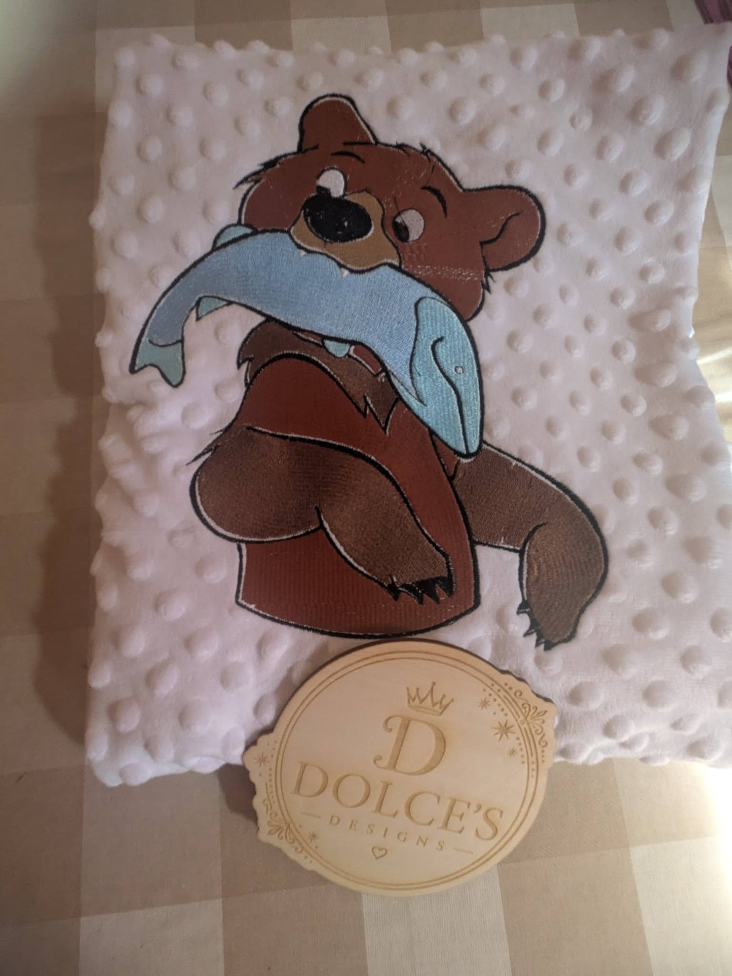 Luxury Brother Bear Embroidered Baby Blanket | Soft Pink Minky Pram Blanket | Personalised Baby Blanket | New Baby Gift