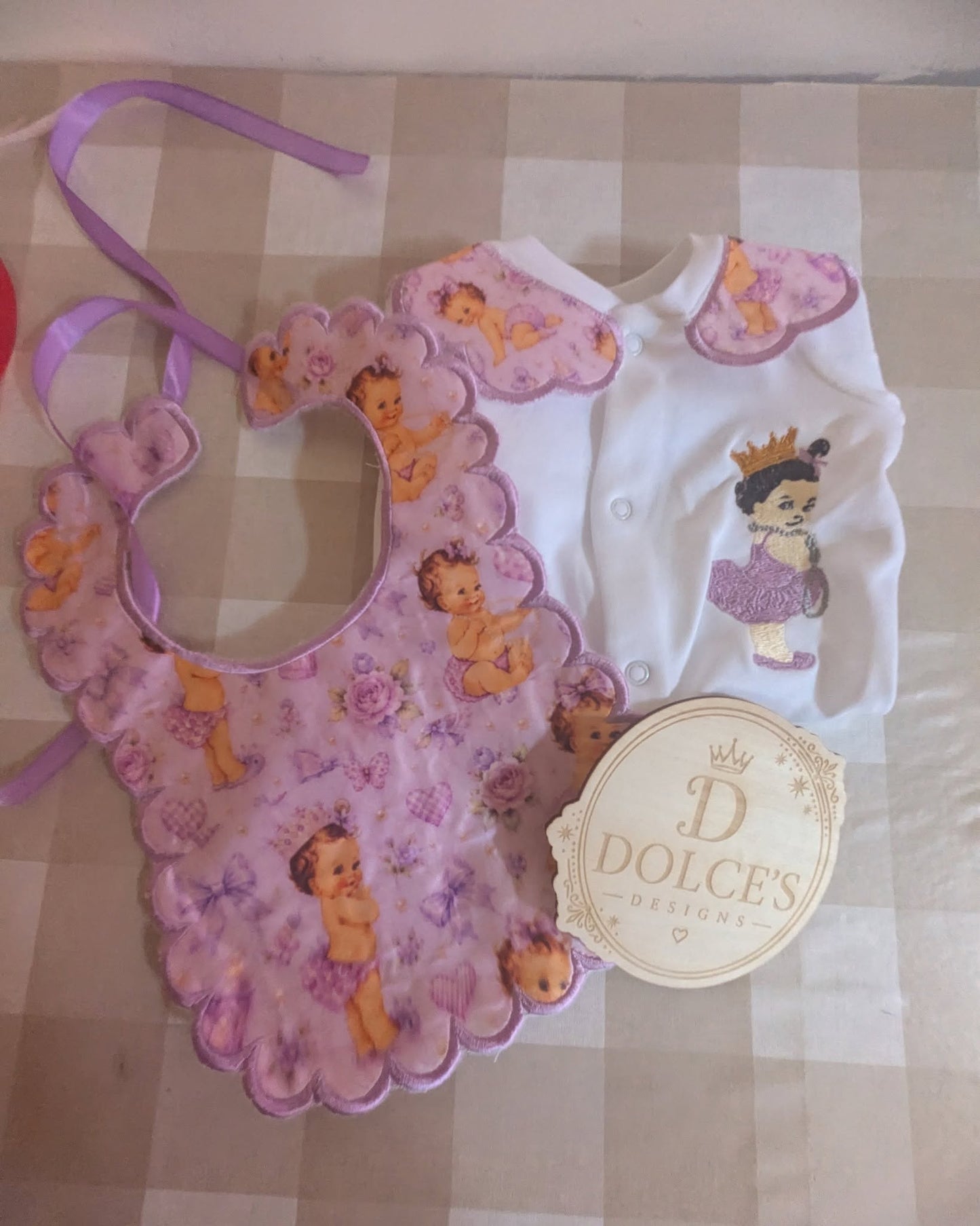 Luxury Vintage Princess Baby Gift Set | Embroidered Peter Pan Collar Babygrow & Matching Bib | Boutique Baby Girl Outfit | Personalised