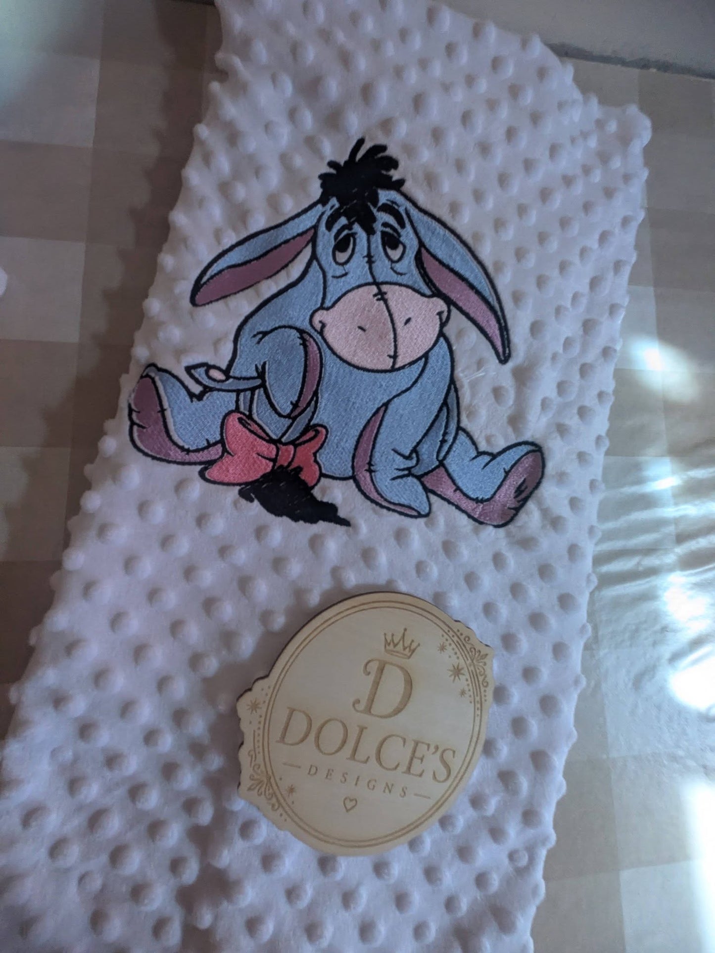 Luxury Embroidered Donkey Baby Blanket | Soft White Minky Pram Blanket | Personalised Baby Blanket | New Baby Gift