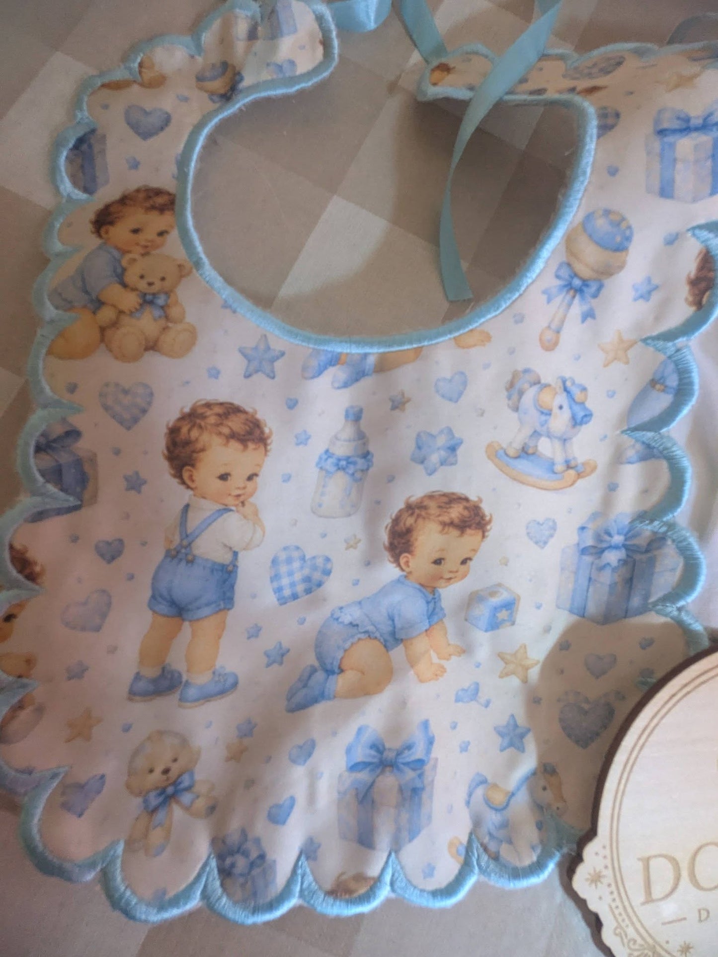 Luxury Blue Teddy Bear Baby Gift Set | Embroidered Peter Pan Collar Babygrow & Matching Bib | Boutique Baby Boy Outfit | Personalised