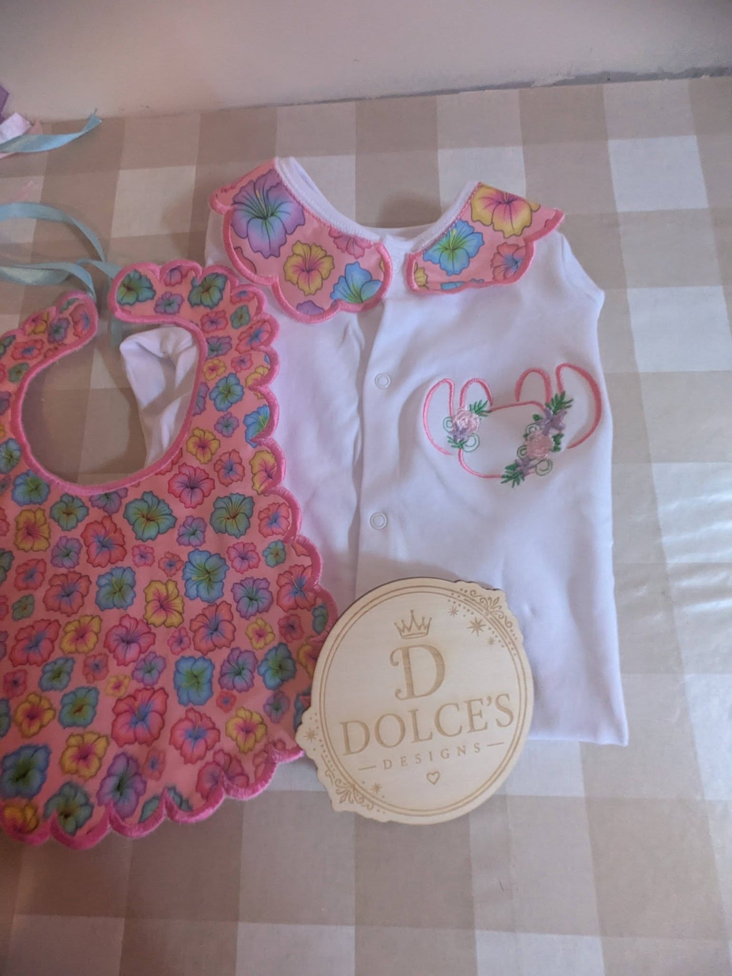 Luxury Tropical Angel Baby Gift Set | Embroidered Peter Pan Collar Babygrow & Matching Bib | Boutique Baby Girl Outfit | Personalised