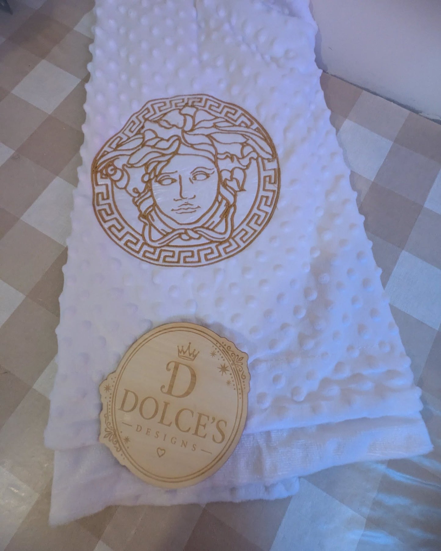 Luxury Gold Emblem Baby Blanket – White Embroidered Soft Textured Blanket