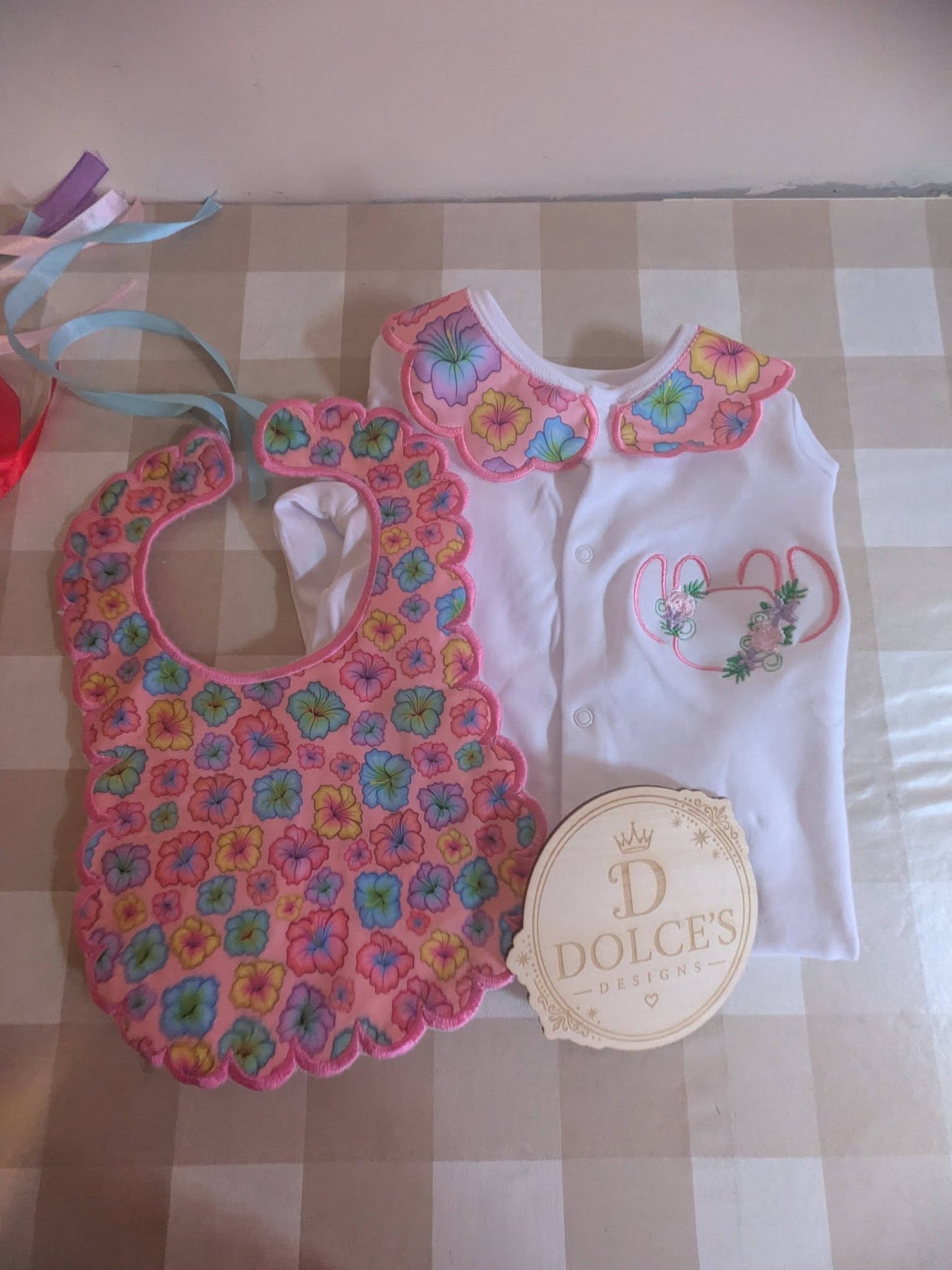 Luxury Tropical Angel Baby Gift Set | Embroidered Peter Pan Collar Babygrow & Matching Bib | Boutique Baby Girl Outfit | Personalised