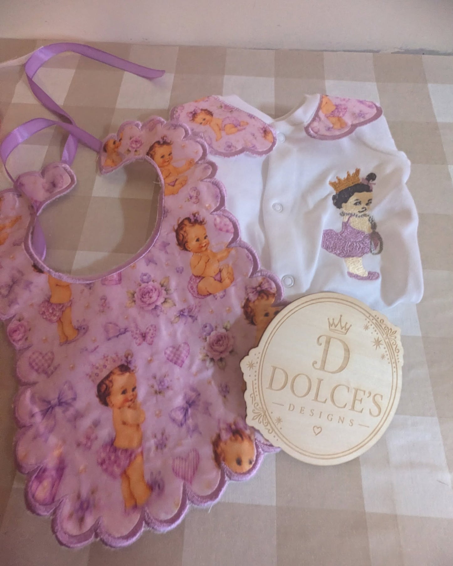 Luxury Vintage Princess Baby Gift Set | Embroidered Peter Pan Collar Babygrow & Matching Bib | Boutique Baby Girl Outfit | Personalised