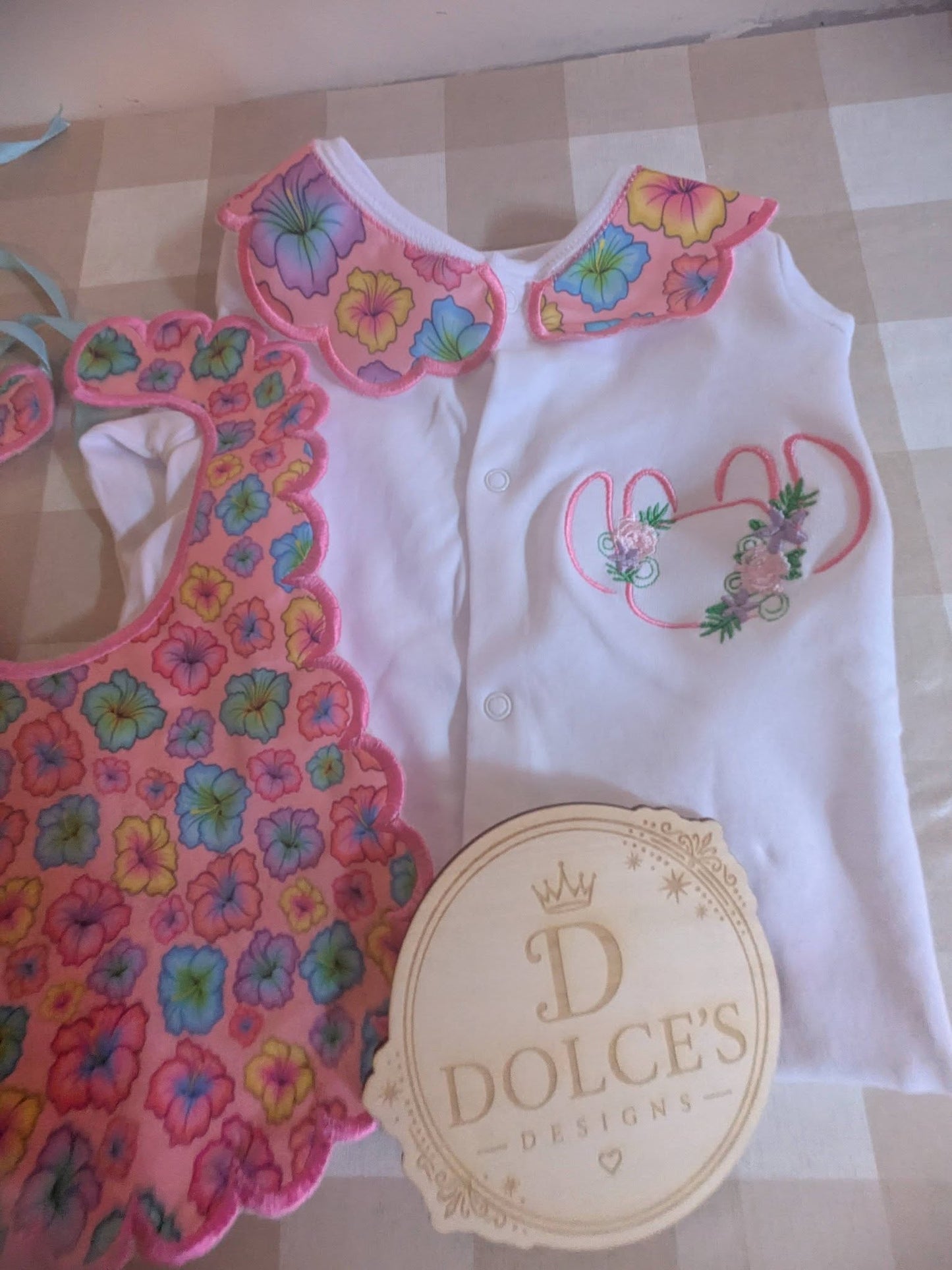 Luxury Tropical Angel Baby Gift Set | Embroidered Peter Pan Collar Babygrow & Matching Bib | Boutique Baby Girl Outfit | Personalised