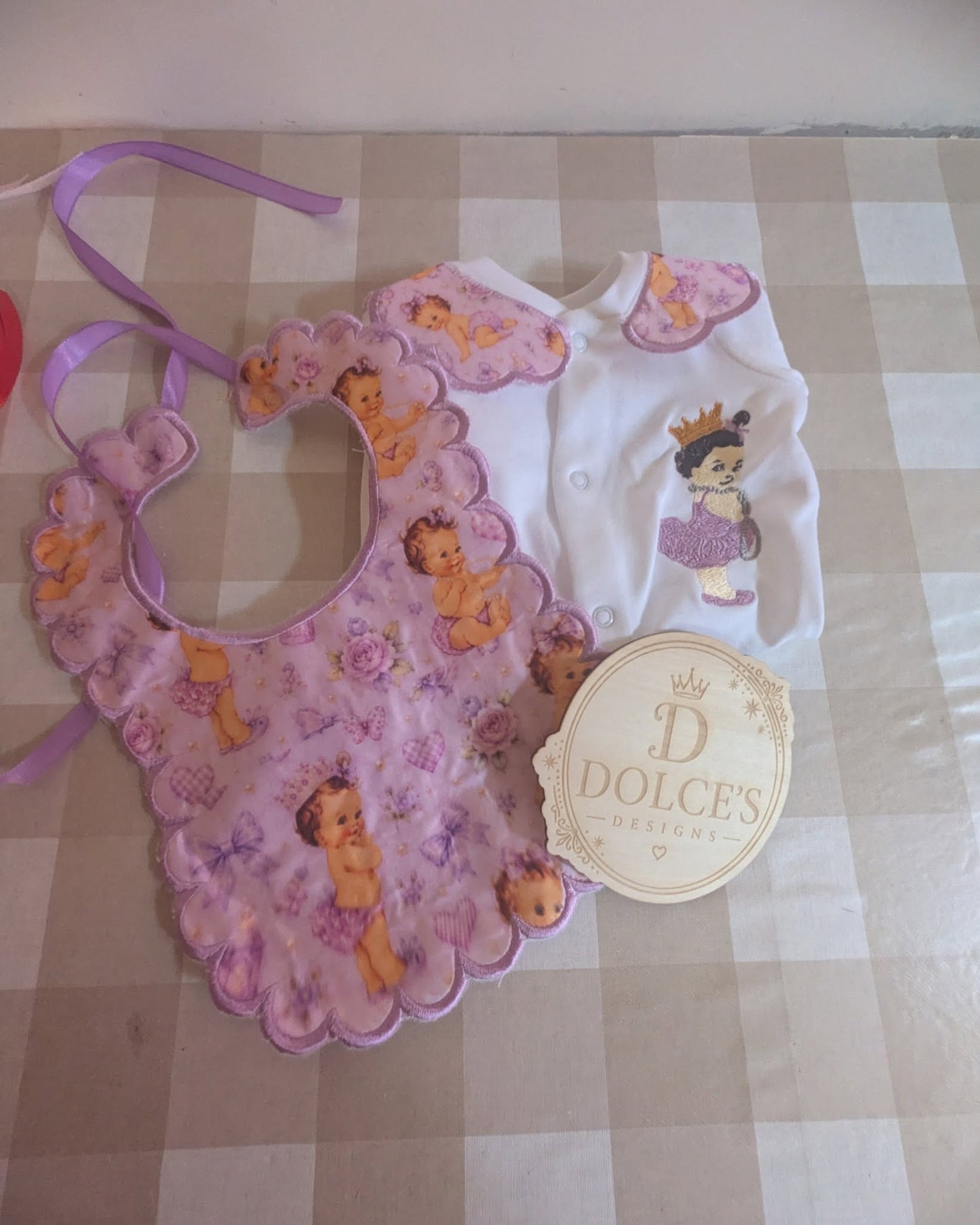 Luxury Vintage Princess Baby Gift Set | Embroidered Peter Pan Collar Babygrow & Matching Bib | Boutique Baby Girl Outfit | Personalised