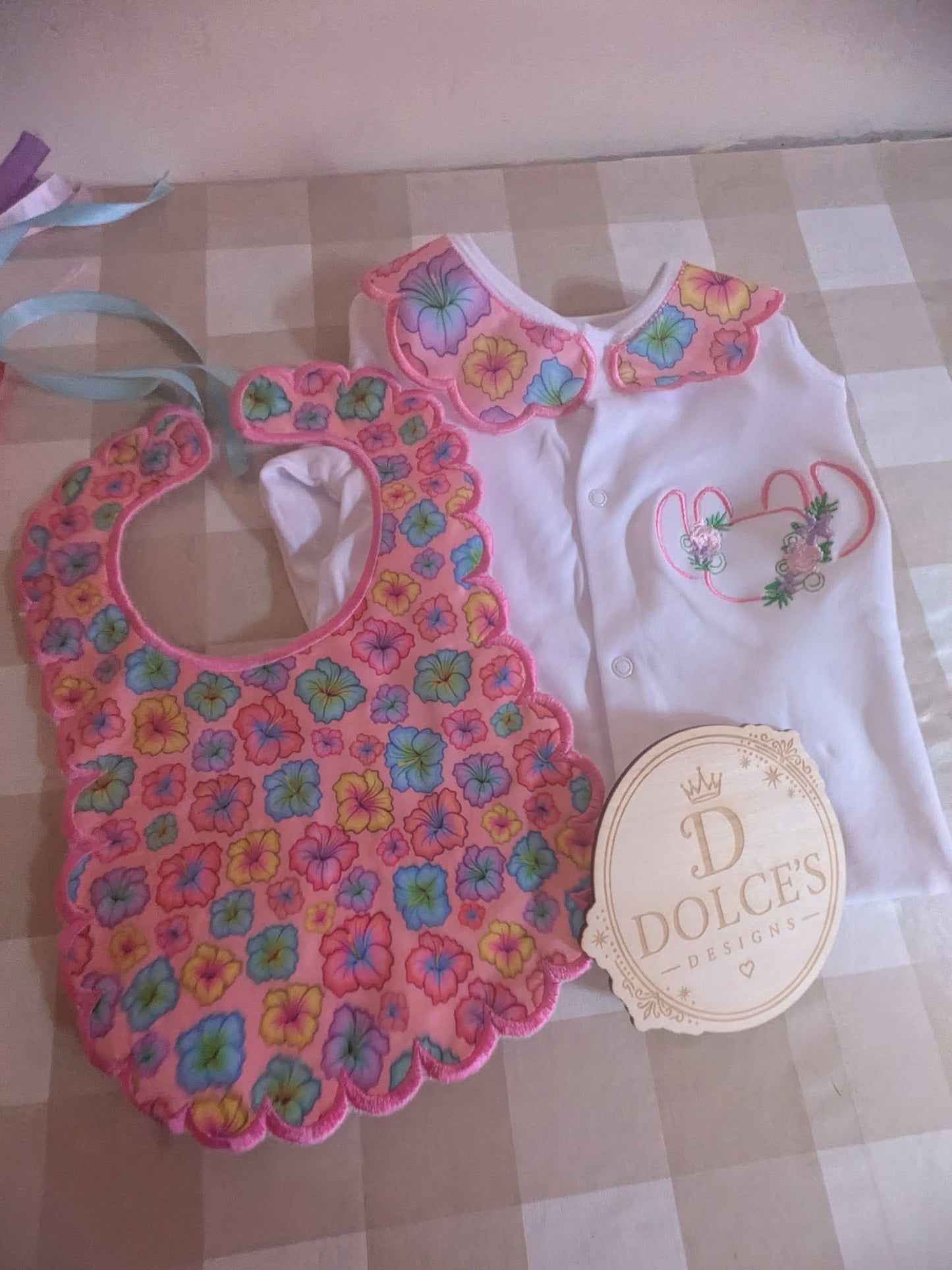 Luxury Tropical Angel Baby Gift Set | Embroidered Peter Pan Collar Babygrow & Matching Bib | Boutique Baby Girl Outfit | Personalised