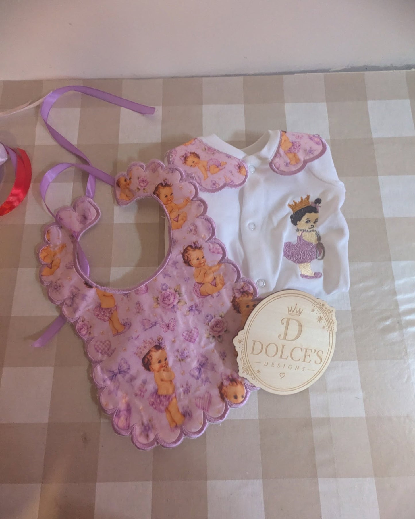 Luxury Vintage Princess Baby Gift Set | Embroidered Peter Pan Collar Babygrow & Matching Bib | Boutique Baby Girl Outfit | Personalised