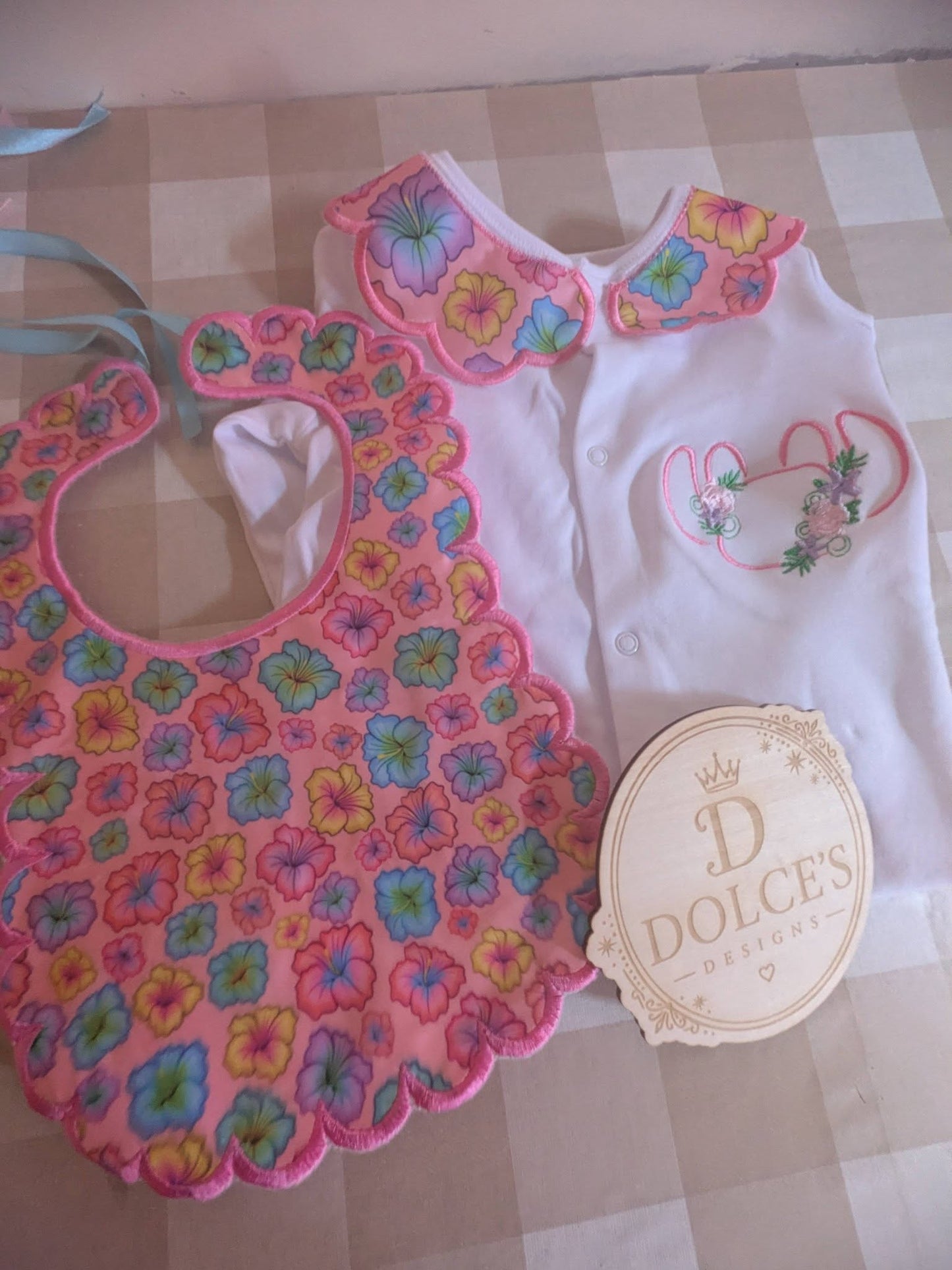 Luxury Tropical Angel Baby Gift Set | Embroidered Peter Pan Collar Babygrow & Matching Bib | Boutique Baby Girl Outfit | Personalised