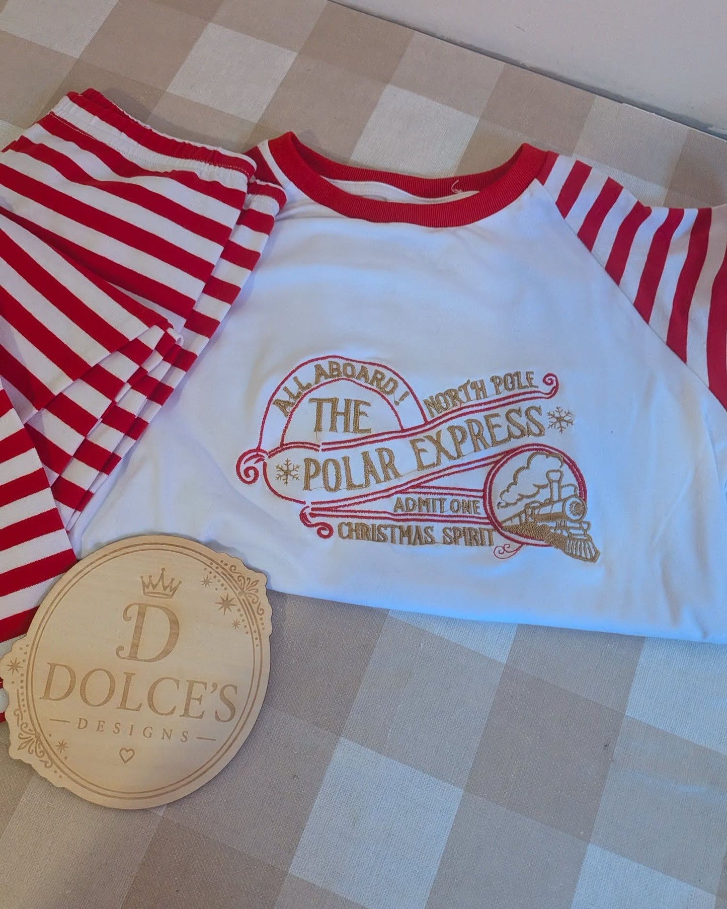 Polar Express Inspired Christmas Pyjamas – Red & White Striped Kids PJs