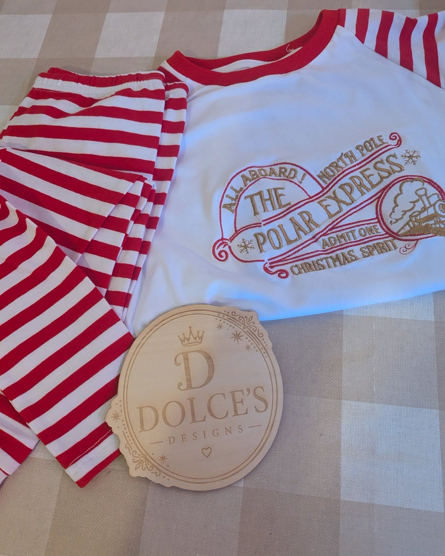 Polar Express Inspired Christmas Pyjamas – Red & White Striped Kids PJs