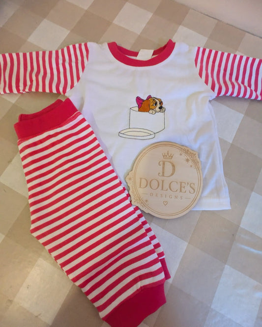 Lady Inspired Girls Pyjamas – Hot Pink & White Striped Embroidered PJs