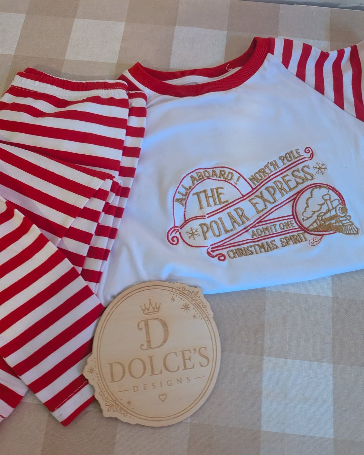 Polar Express Inspired Christmas Pyjamas – Red & White Striped Kids PJs