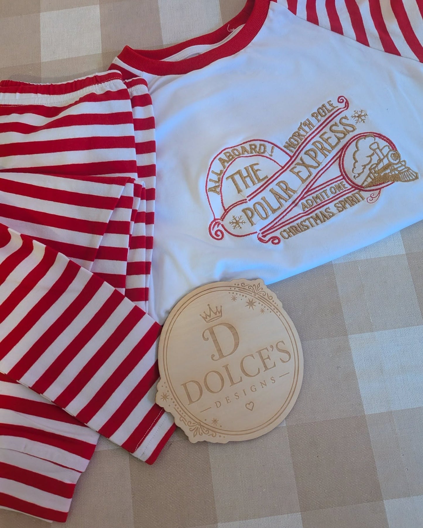 Polar Express Inspired Christmas Pyjamas – Red & White Striped Kids PJs