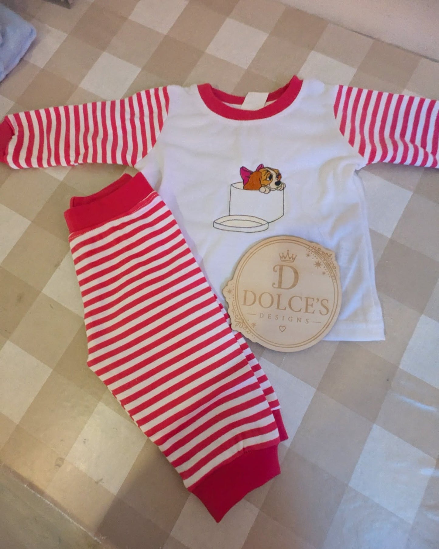 Lady Inspired Girls Pyjamas – Hot Pink & White Striped Embroidered PJs