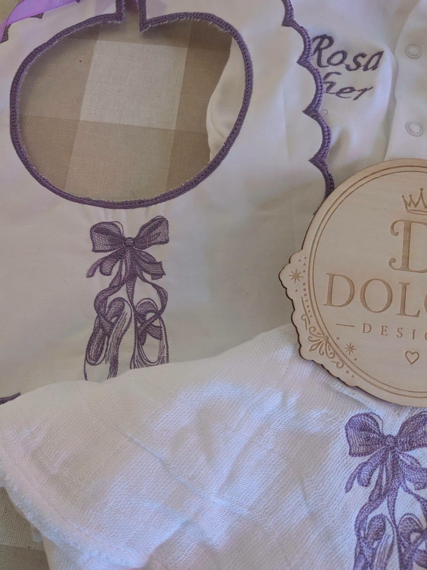 Personalised Ballet Baby 3 Piece Set – Embroidered Babygrow, Bib & Muslin
