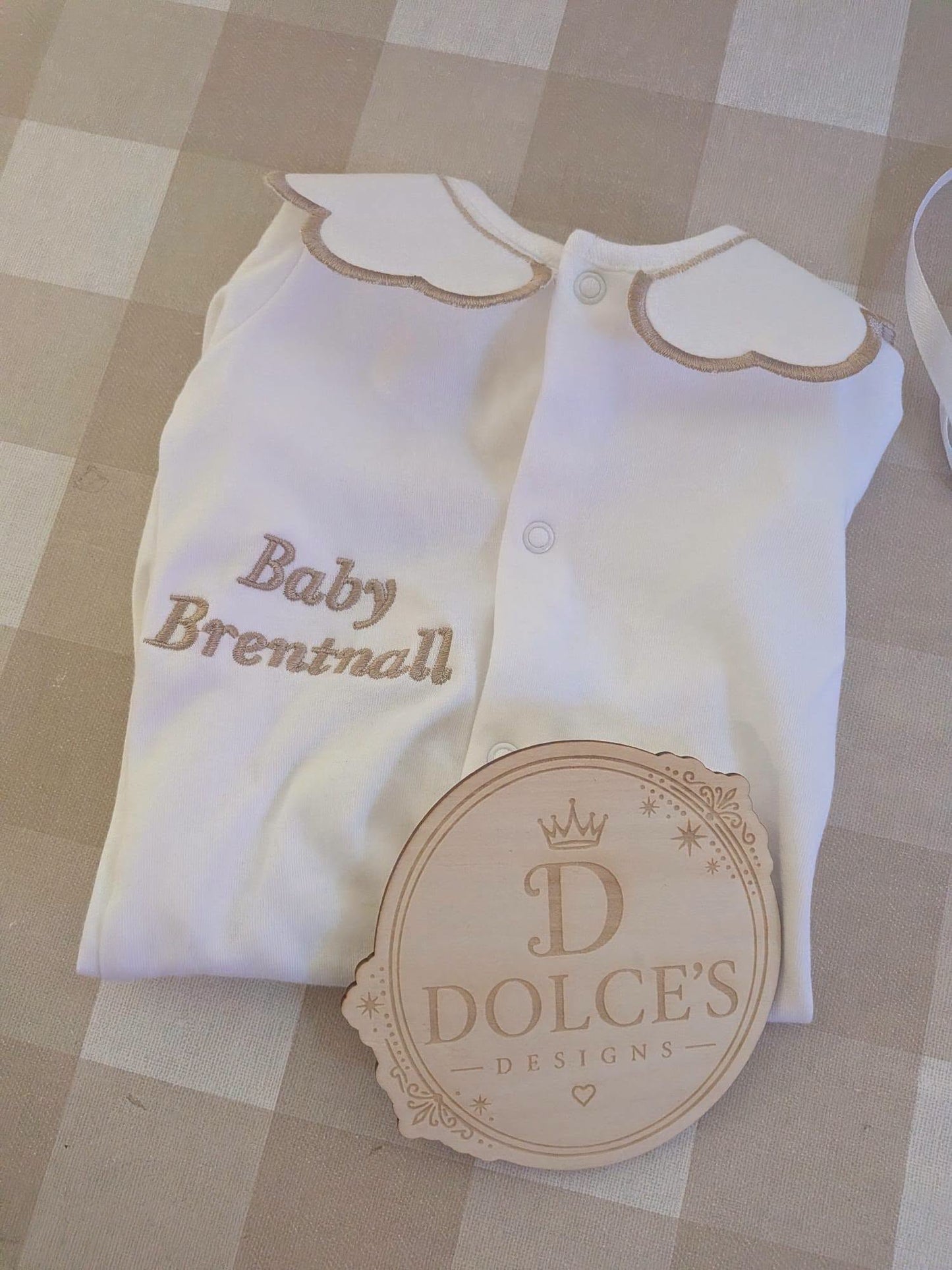 Personalised Classic Baby Name Babygrow – Embroidered Scalloped Collar