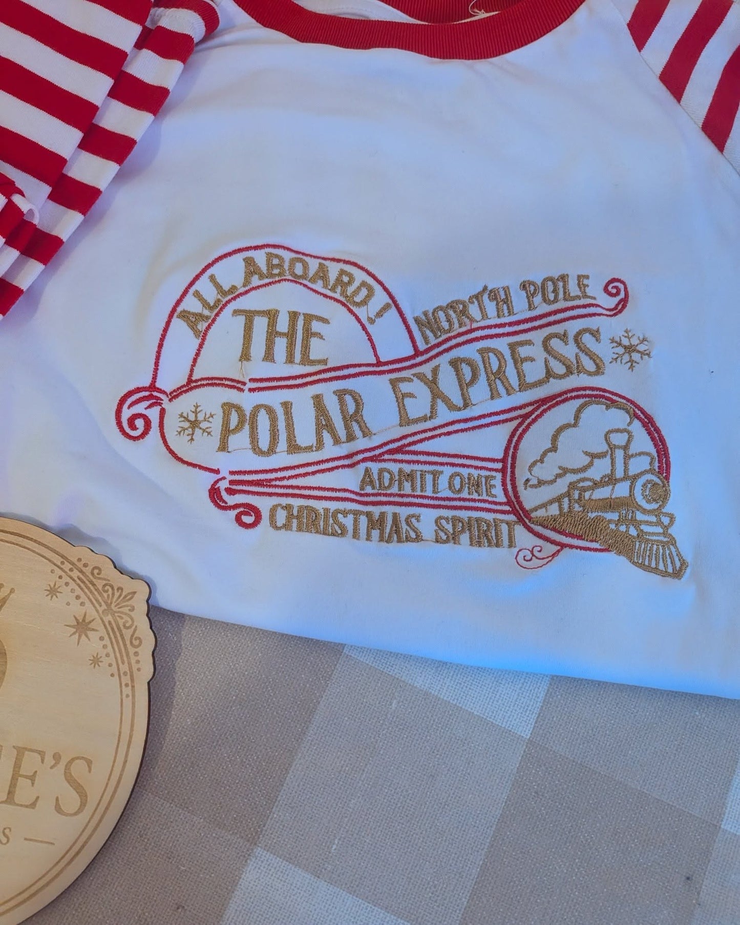 Polar Express Inspired Christmas Pyjamas – Red & White Striped Kids PJs