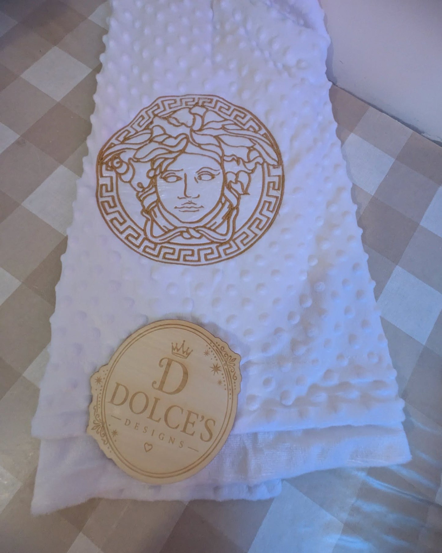Luxury Gold Emblem Baby Blanket – White Embroidered Soft Textured Blanket