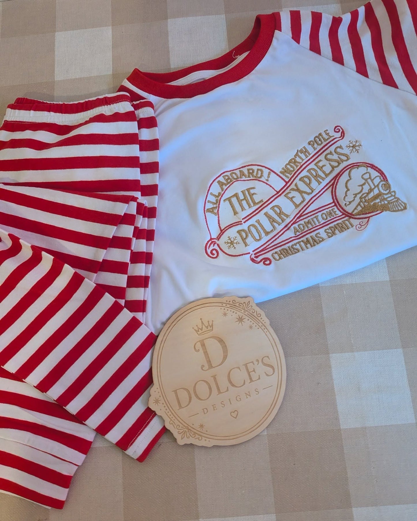 Polar Express Inspired Christmas Pyjamas – Red & White Striped Kids PJs