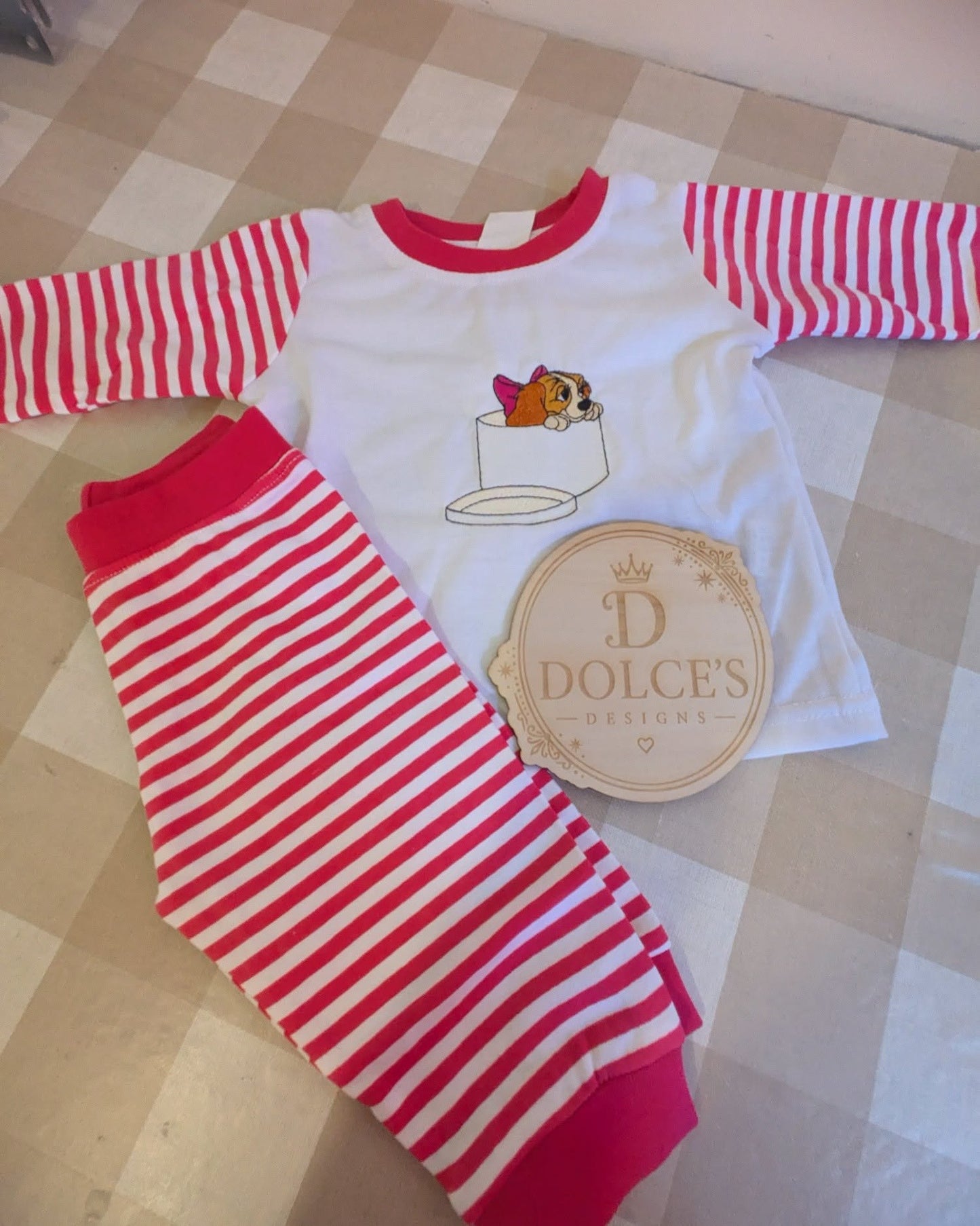 Lady Inspired Girls Pyjamas – Hot Pink & White Striped Embroidered PJs