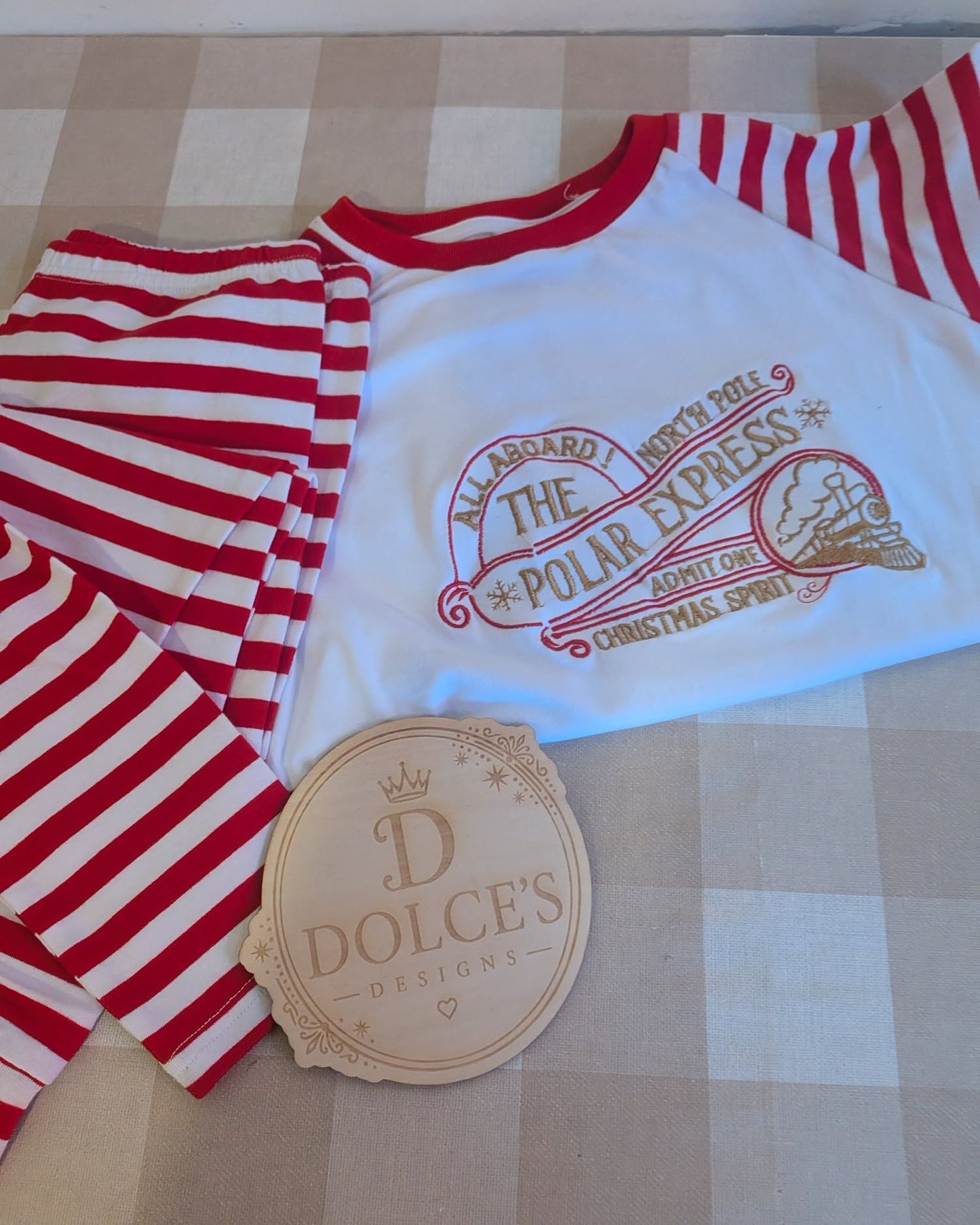 Polar Express Inspired Christmas Pyjamas – Red & White Striped Kids PJs