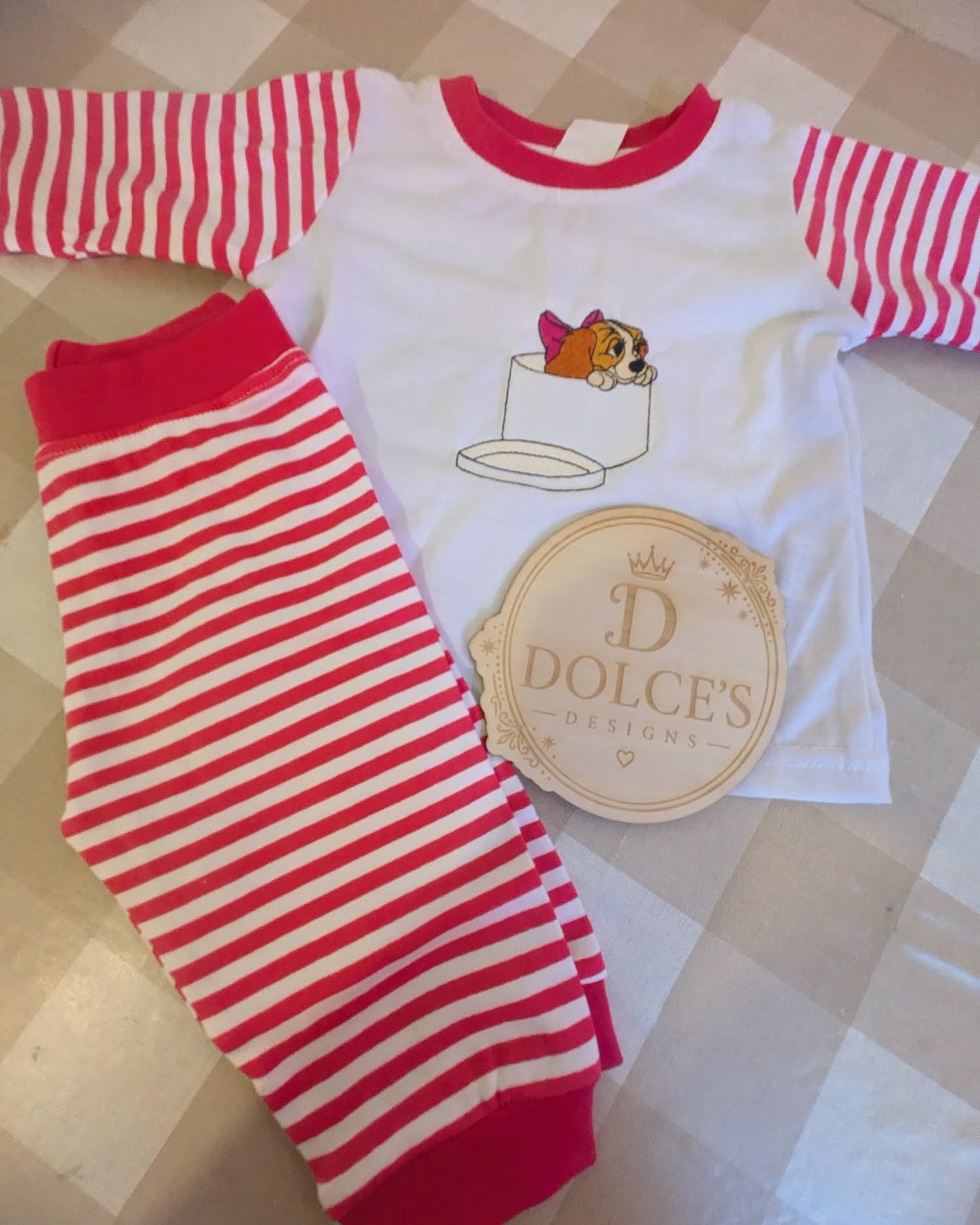 Lady Inspired Girls Pyjamas – Hot Pink & White Striped Embroidered PJs