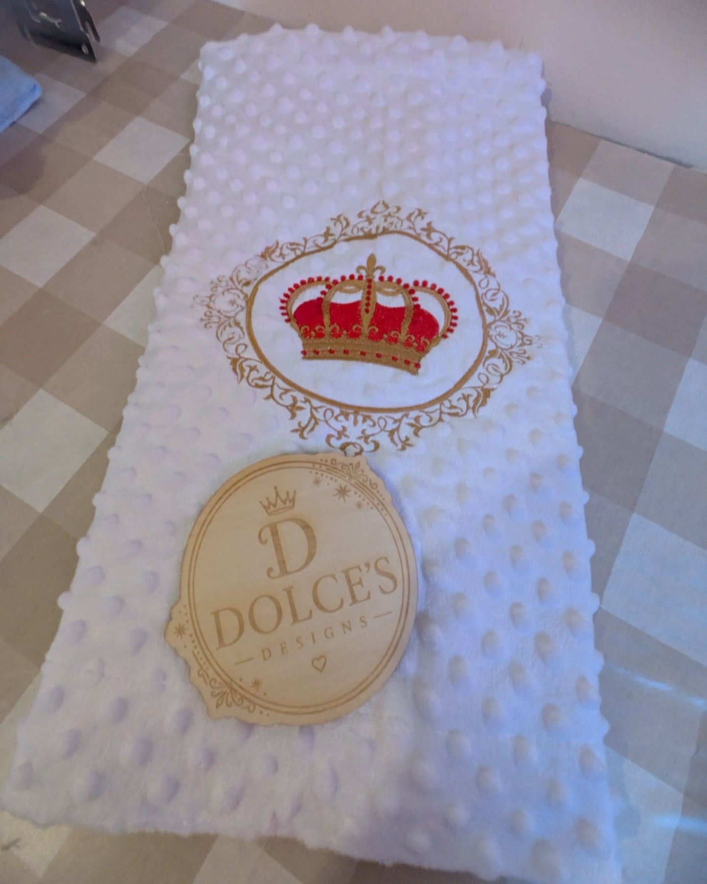 Crown Baby Blanket – White Embroidered Red & Gold Design