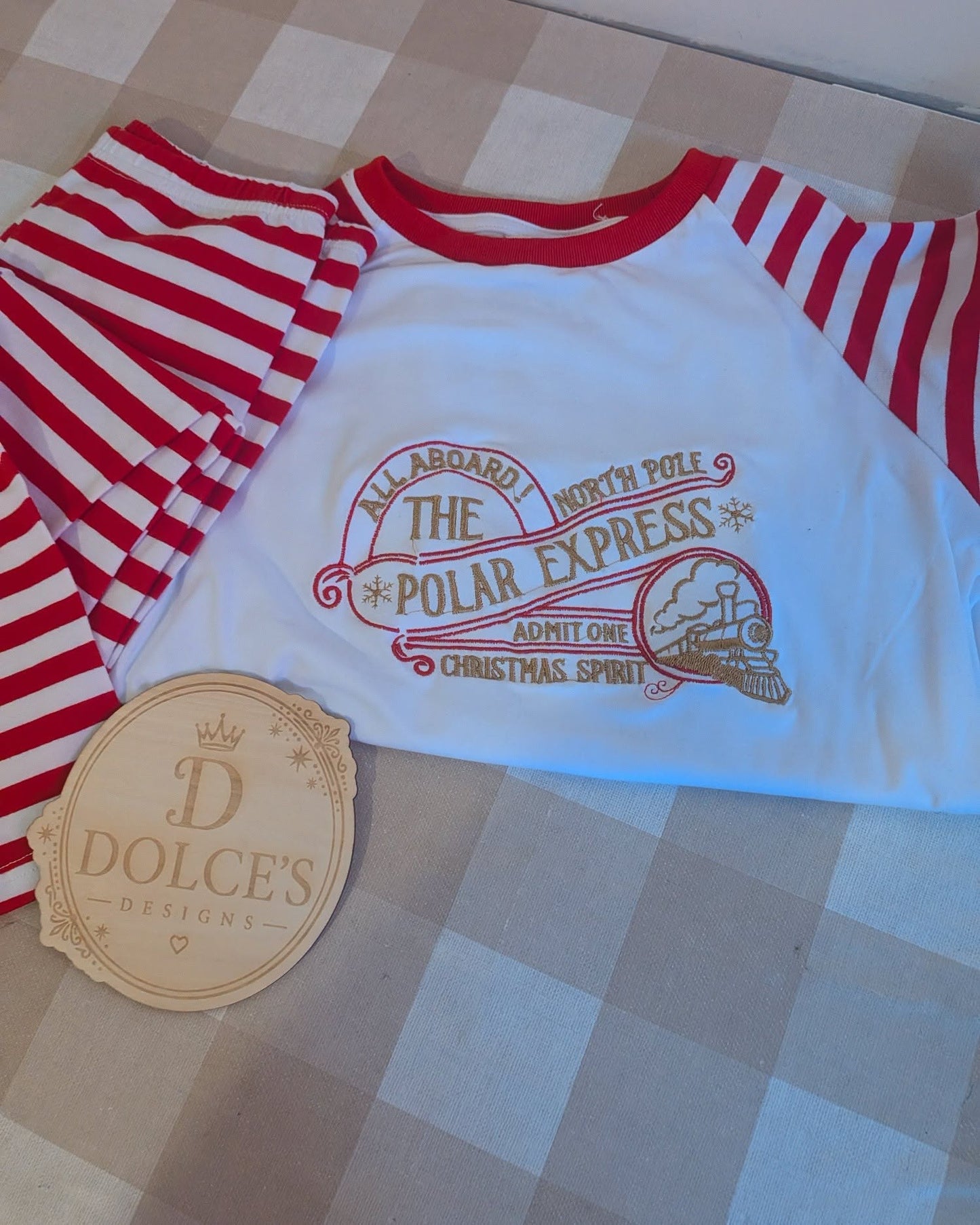 Polar Express Inspired Christmas Pyjamas – Red & White Striped Kids PJs