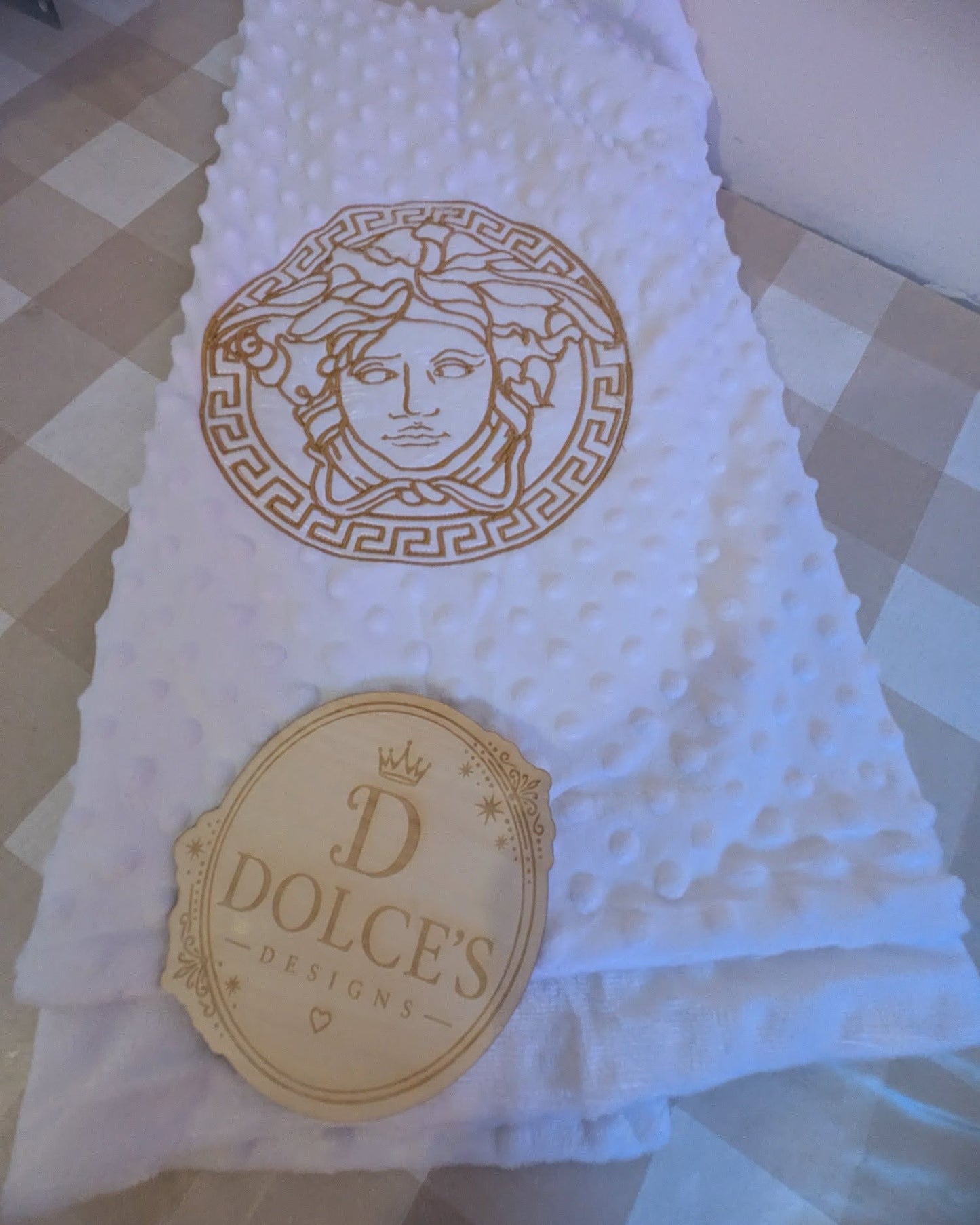Luxury Gold Emblem Baby Blanket – White Embroidered Soft Textured Blanket