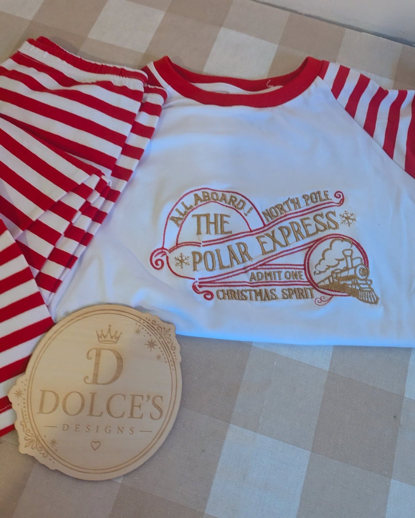 Polar Express Inspired Christmas Pyjamas – Red & White Striped Kids PJs