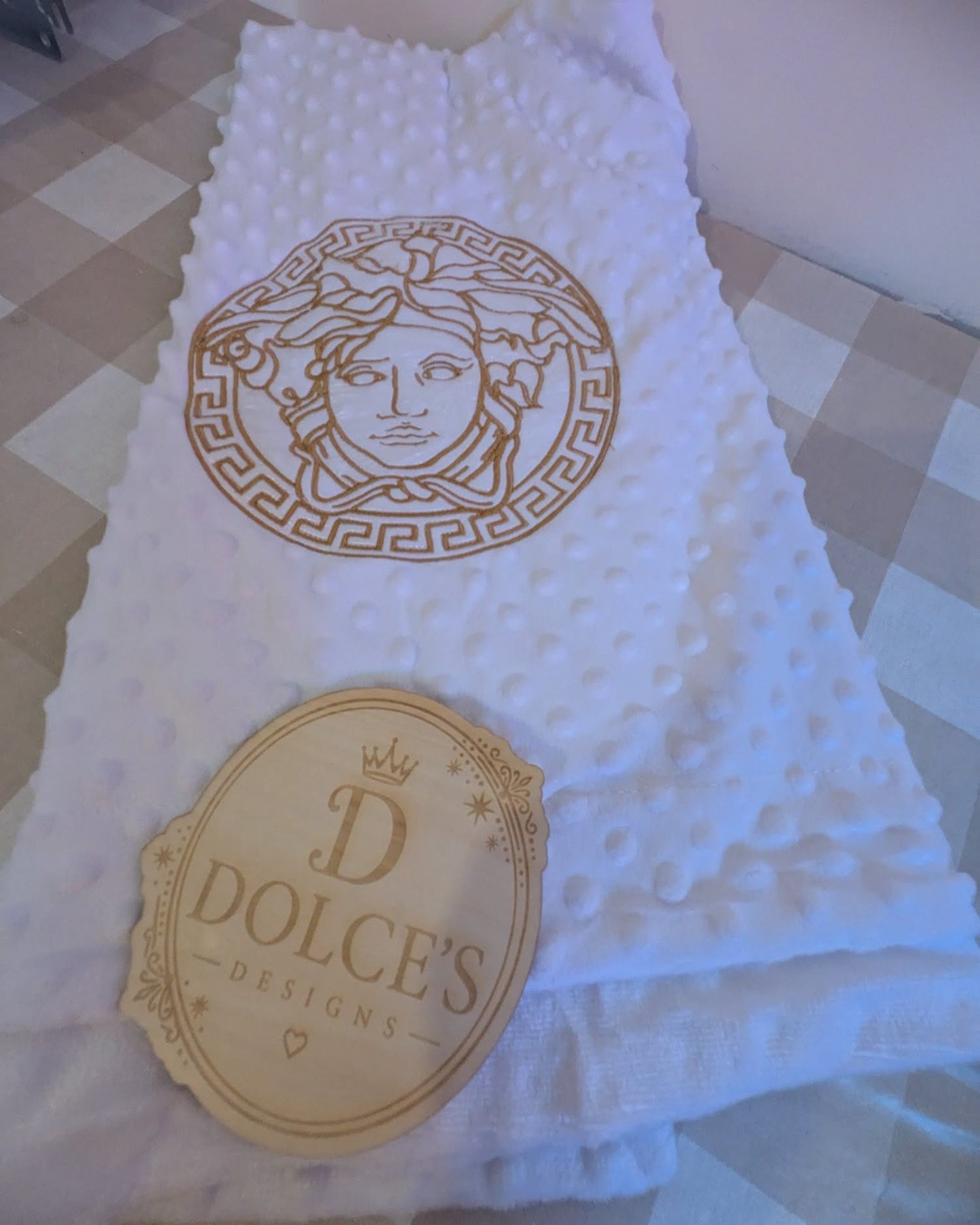 Luxury Gold Emblem Baby Blanket – White Embroidered Soft Textured Blanket