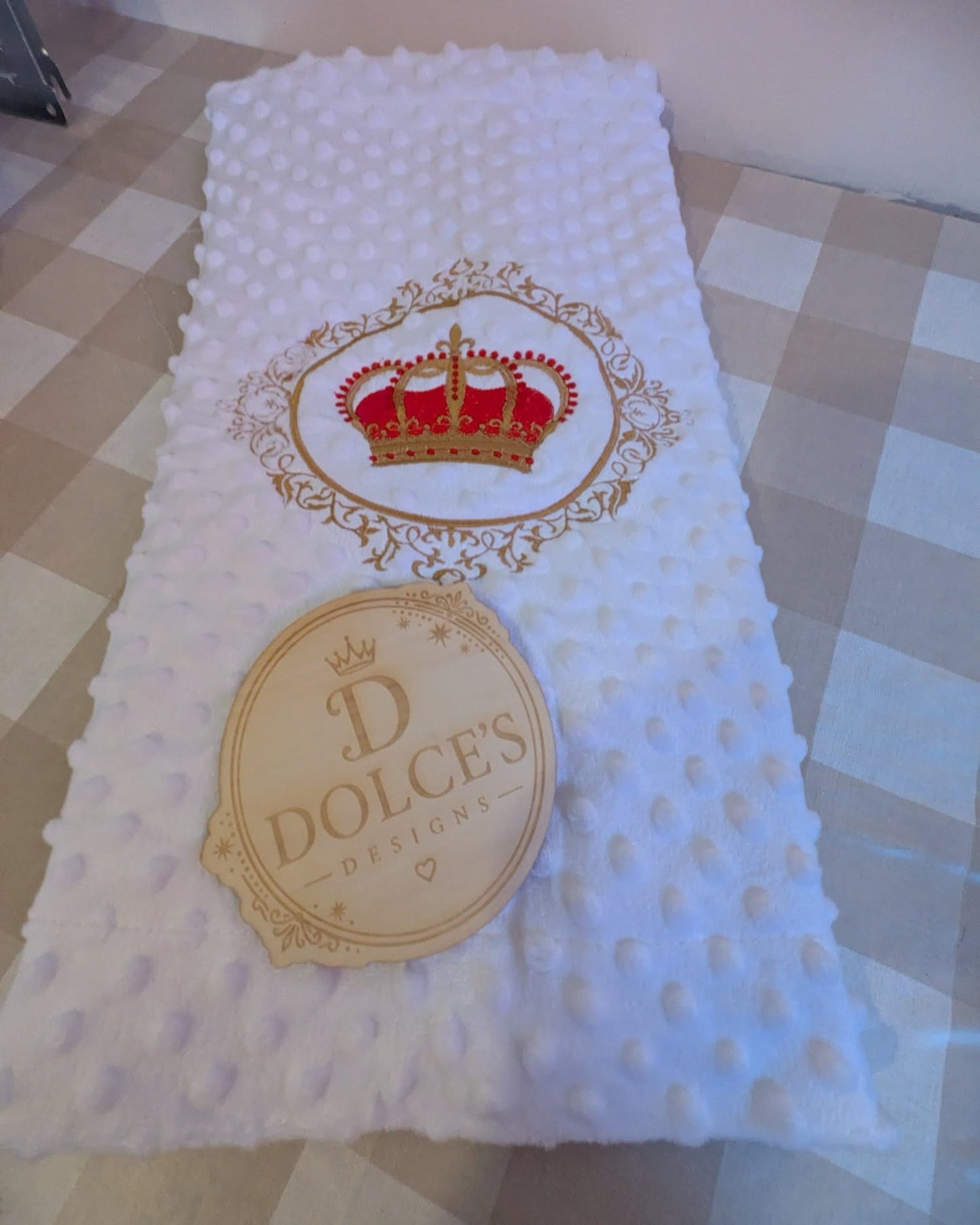 Crown Baby Blanket – White Embroidered Red & Gold Design