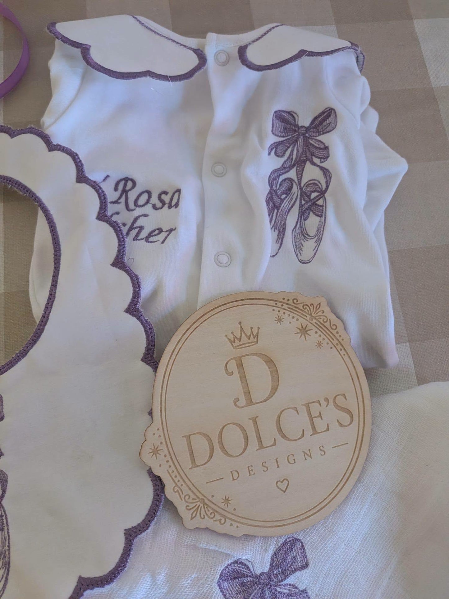 Personalised Ballet Baby 3 Piece Set – Embroidered Babygrow, Bib & Muslin