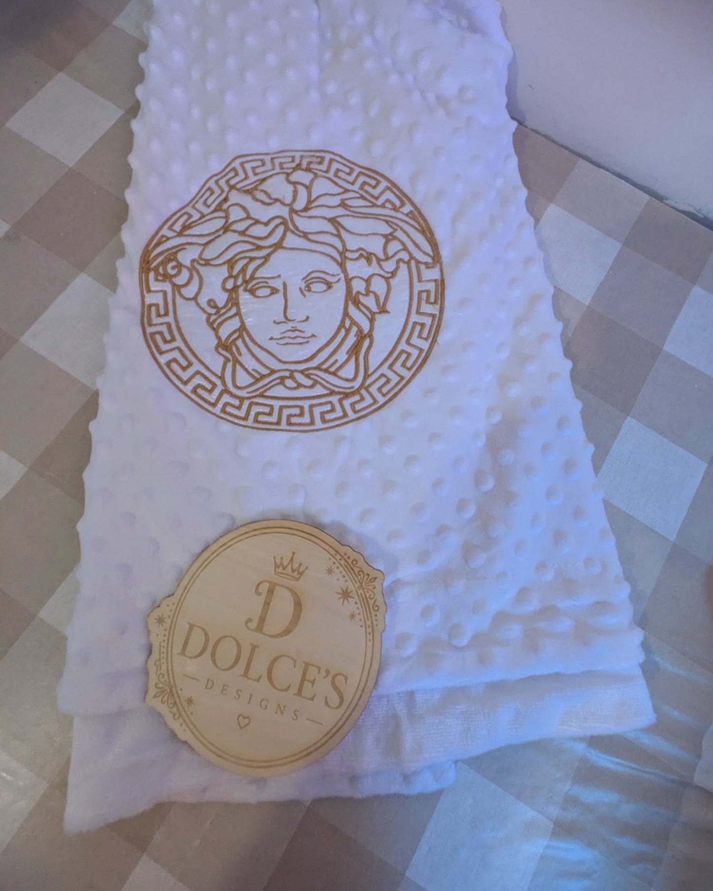 Luxury Gold Emblem Baby Blanket – White Embroidered Soft Textured Blanket
