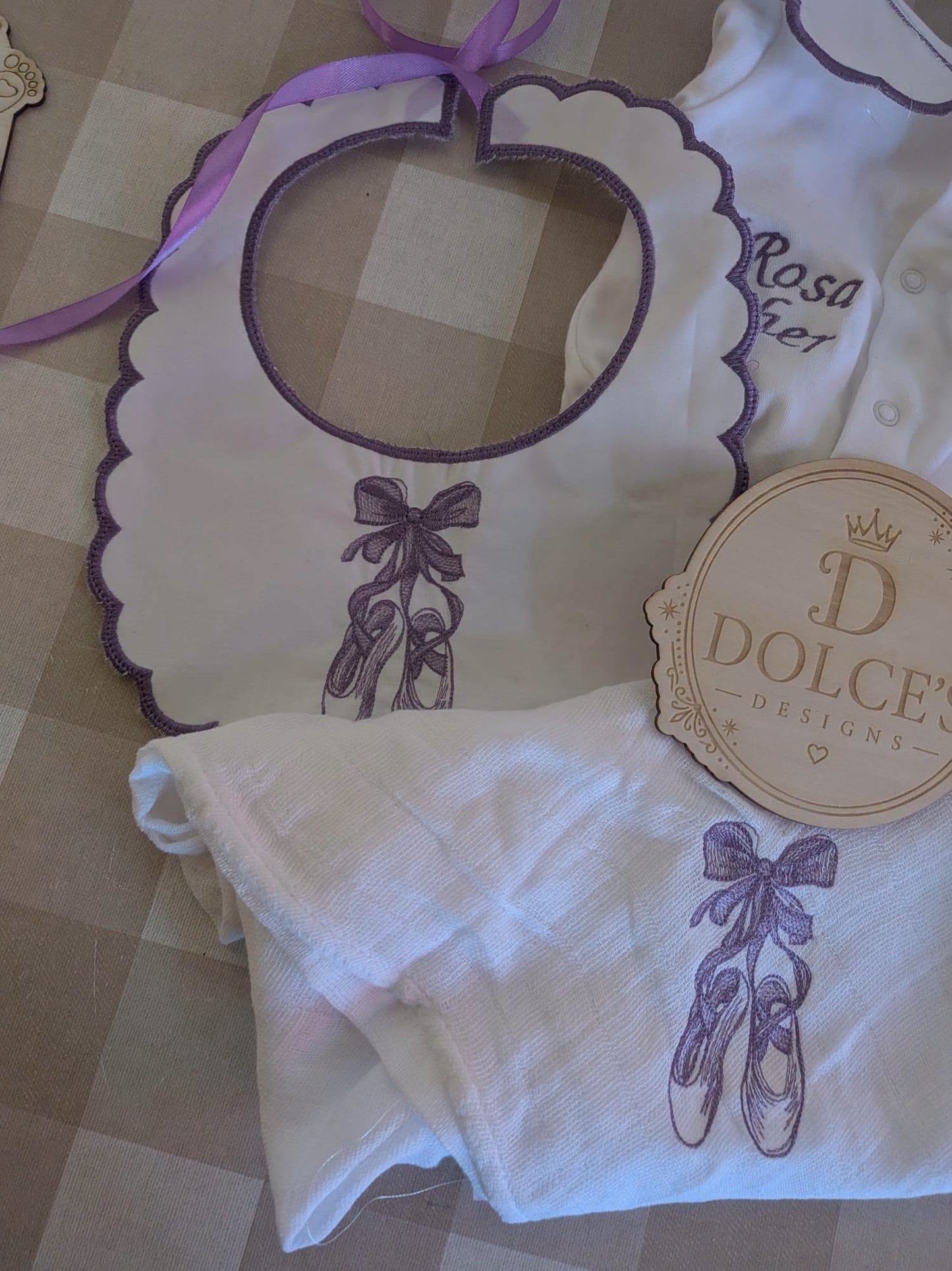 Personalised Ballet Baby 3 Piece Set – Embroidered Babygrow, Bib & Muslin