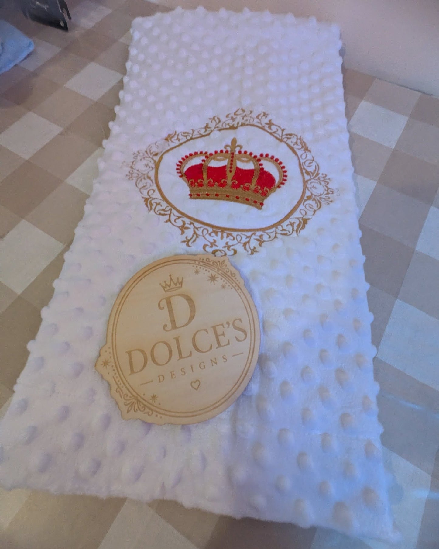 Crown Baby Blanket – White Embroidered Red & Gold Design
