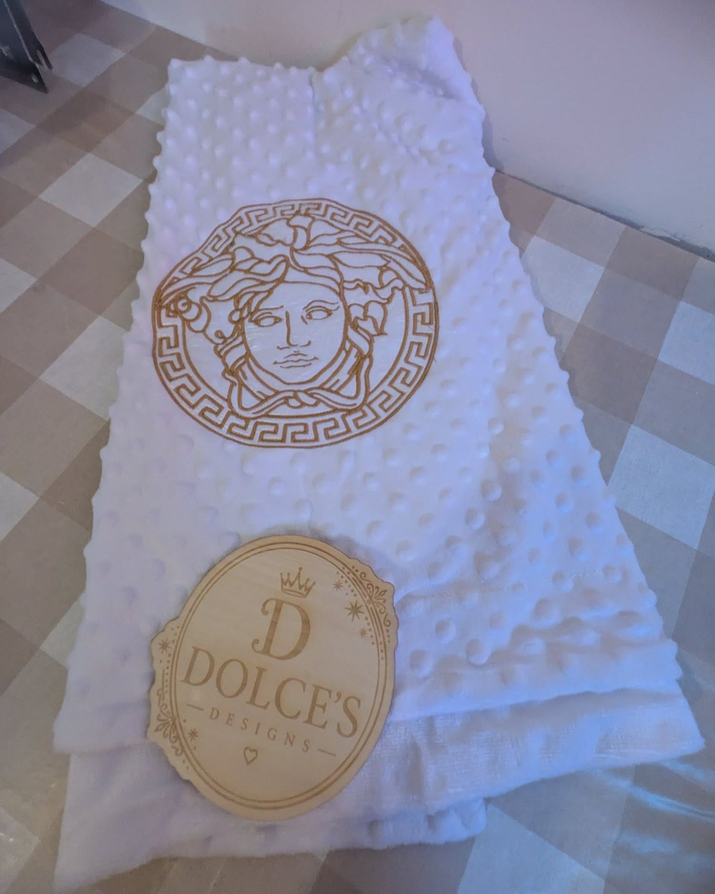 Luxury Gold Emblem Baby Blanket – White Embroidered Soft Textured Blanket