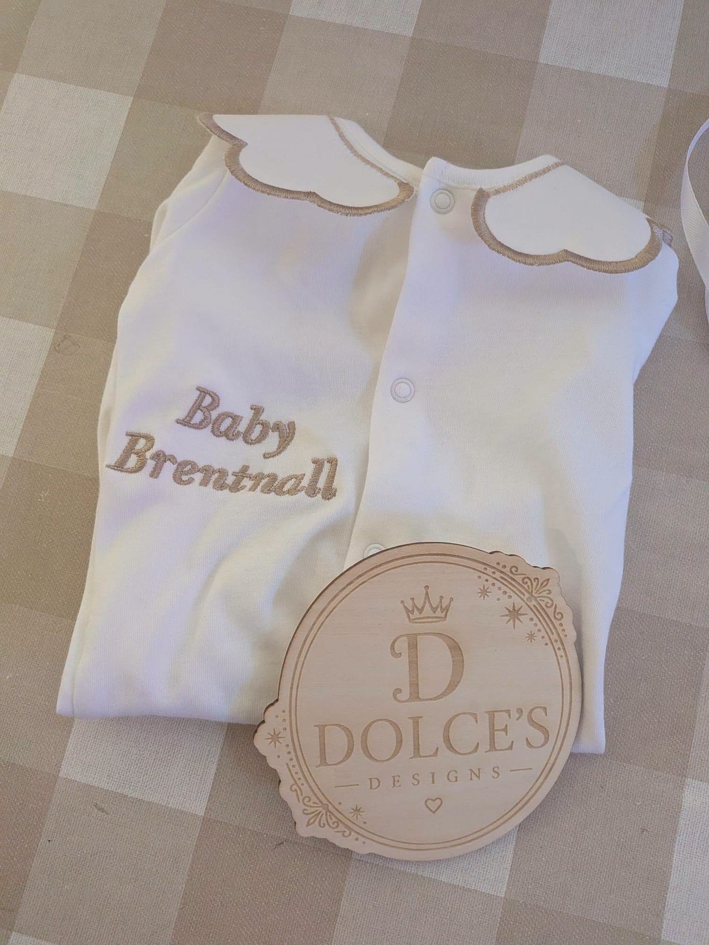 Personalised Classic Baby Name Babygrow – Embroidered Scalloped Collar