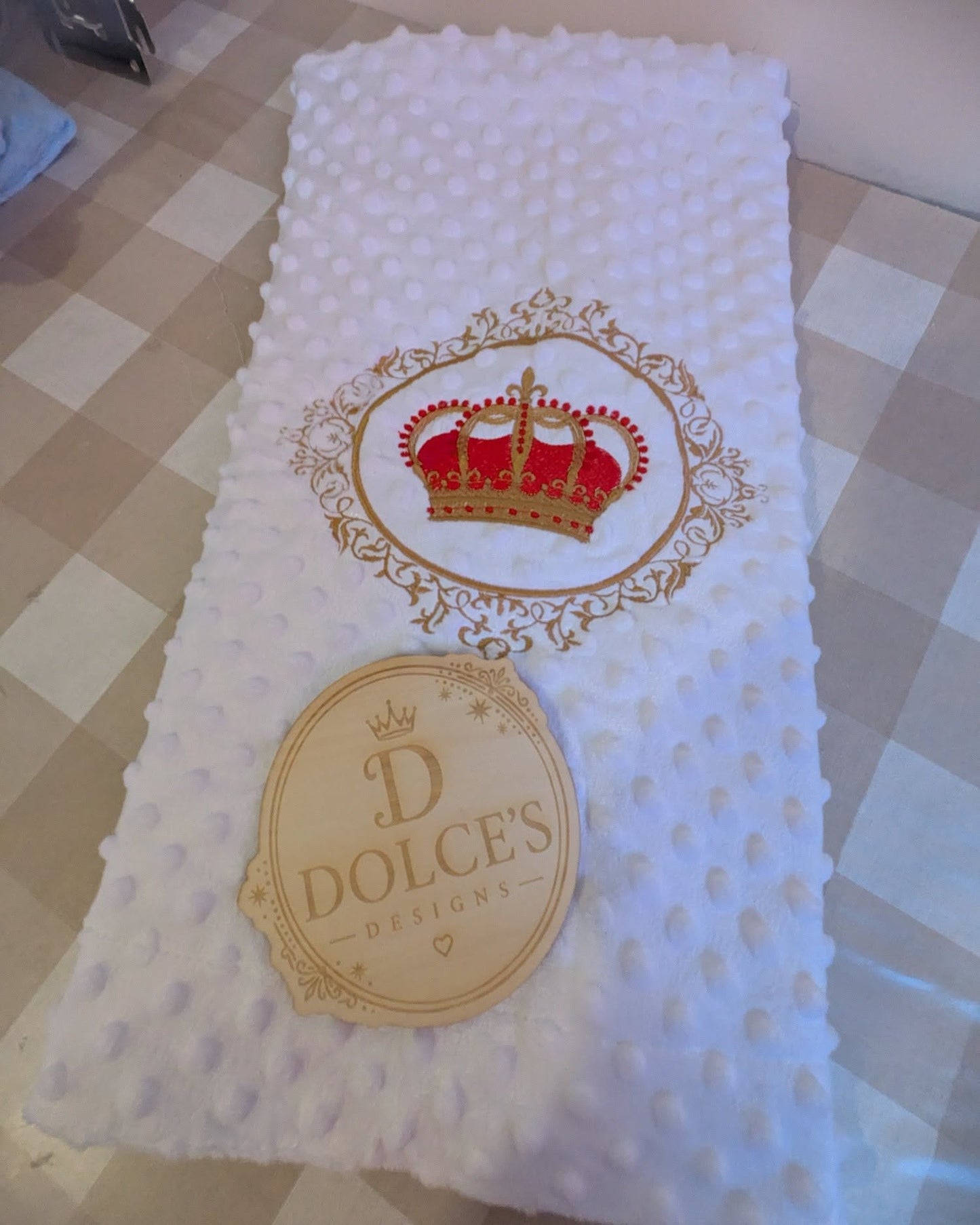 Crown Baby Blanket – White Embroidered Red & Gold Design