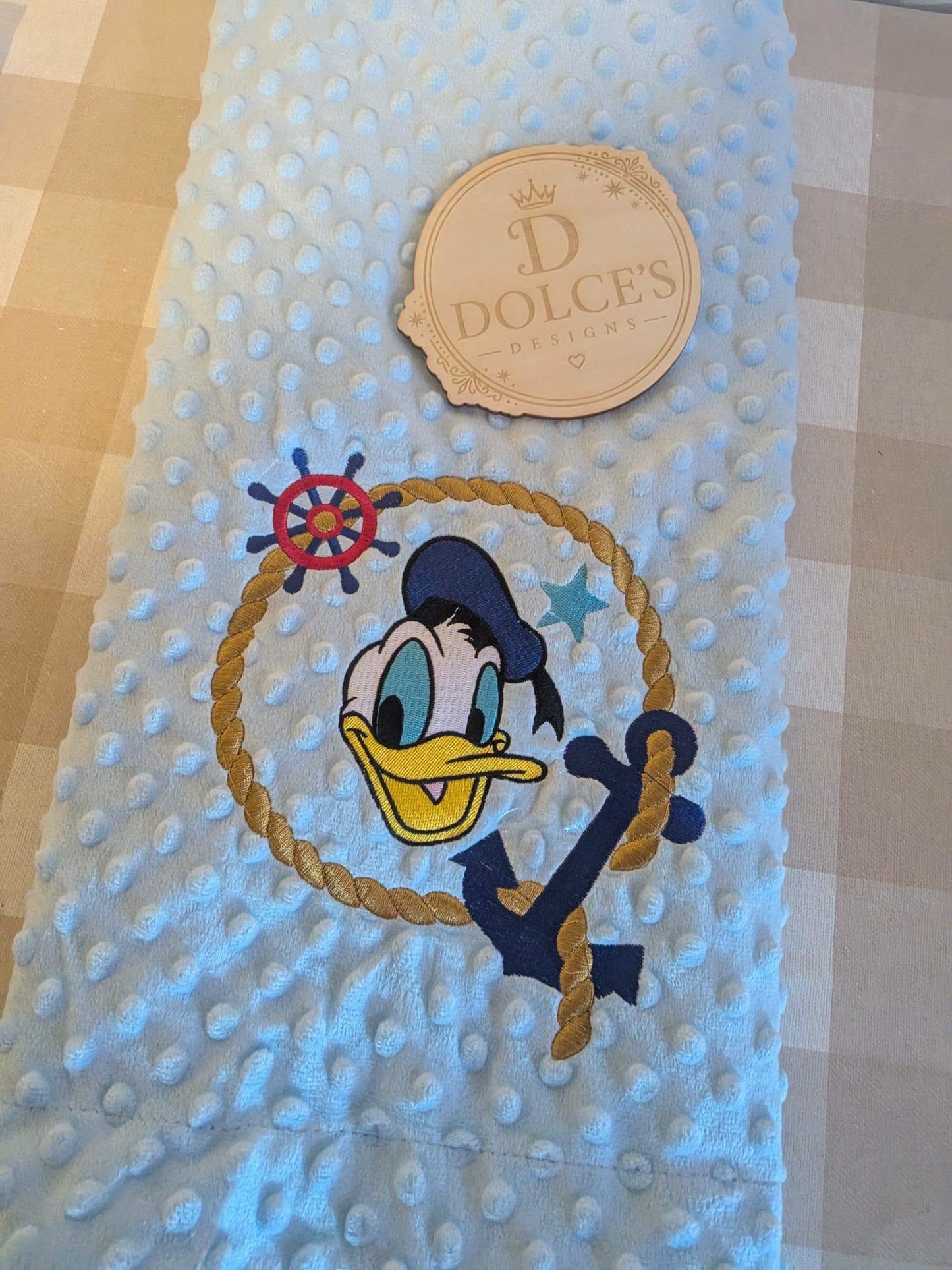 Donald Duck Inspired Baby Blanket – Blue Embroidered Nautical Design