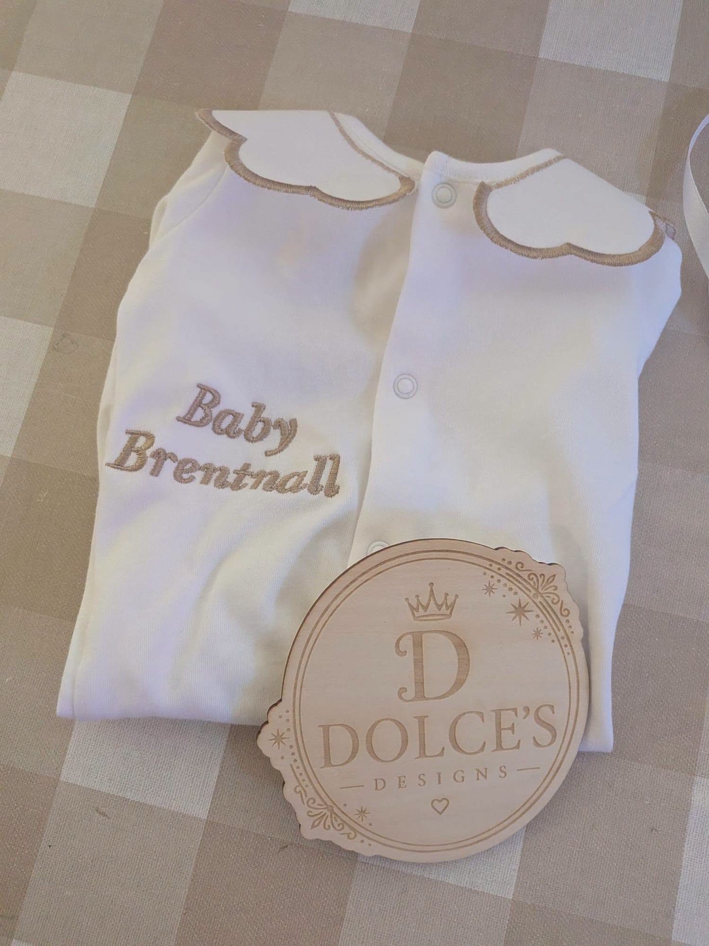 Personalised Classic Baby Name Babygrow – Embroidered Scalloped Collar