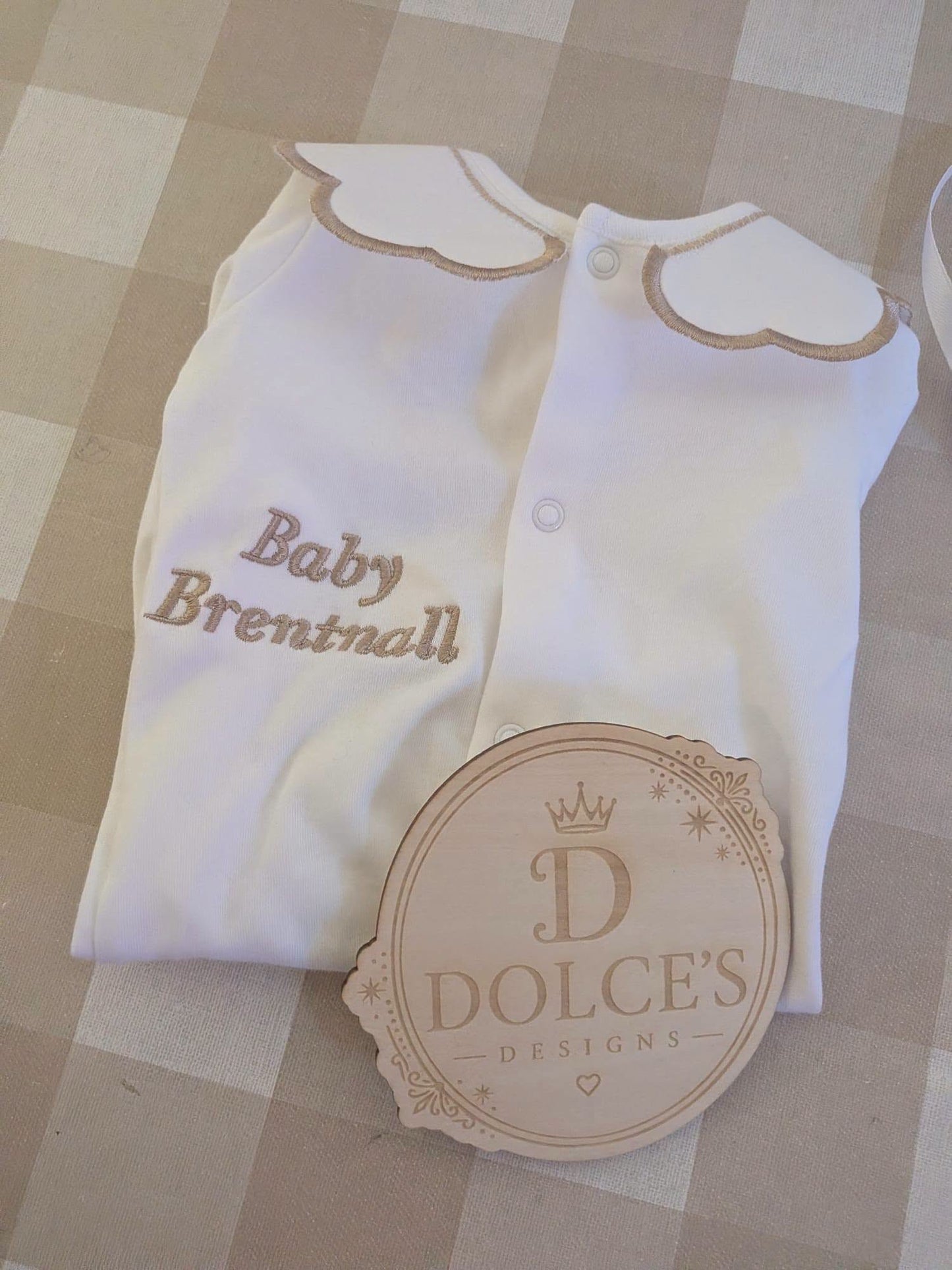 Personalised Classic Baby Name Babygrow – Embroidered Scalloped Collar
