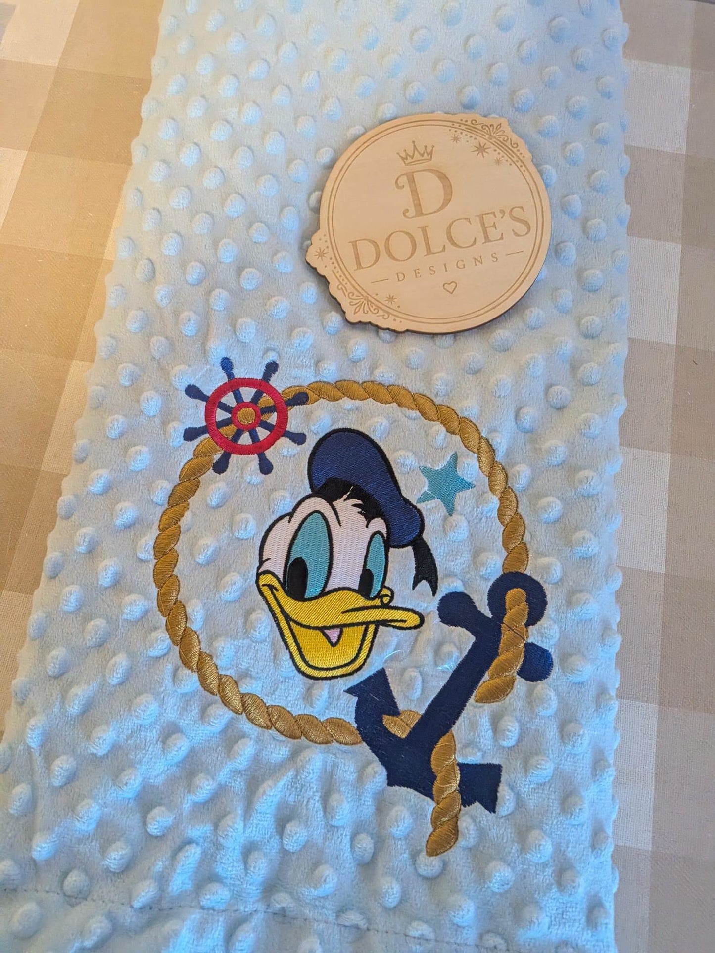 Donald Duck Inspired Baby Blanket – Blue Embroidered Nautical Design