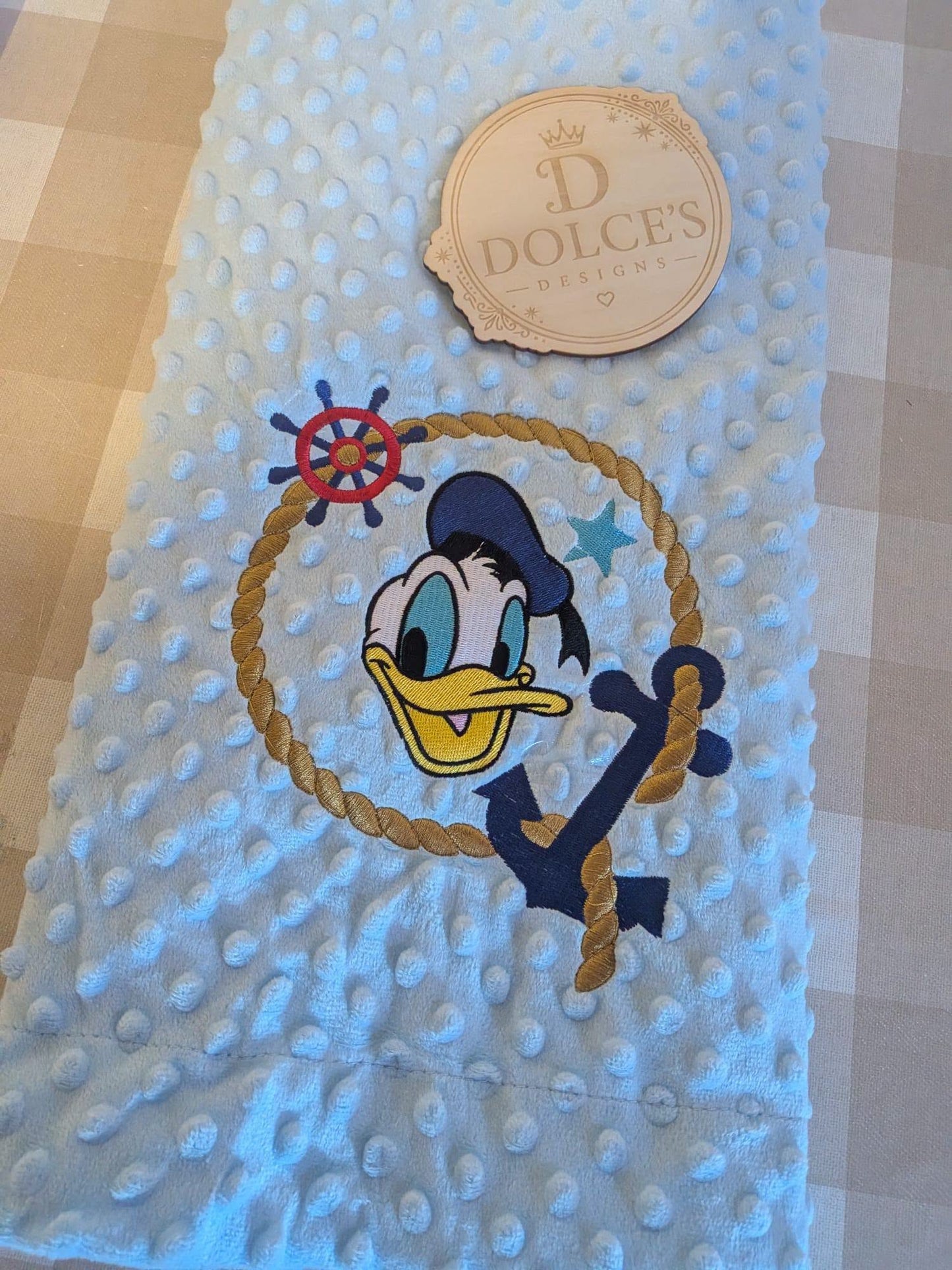 Donald Duck Inspired Baby Blanket – Blue Embroidered Nautical Design
