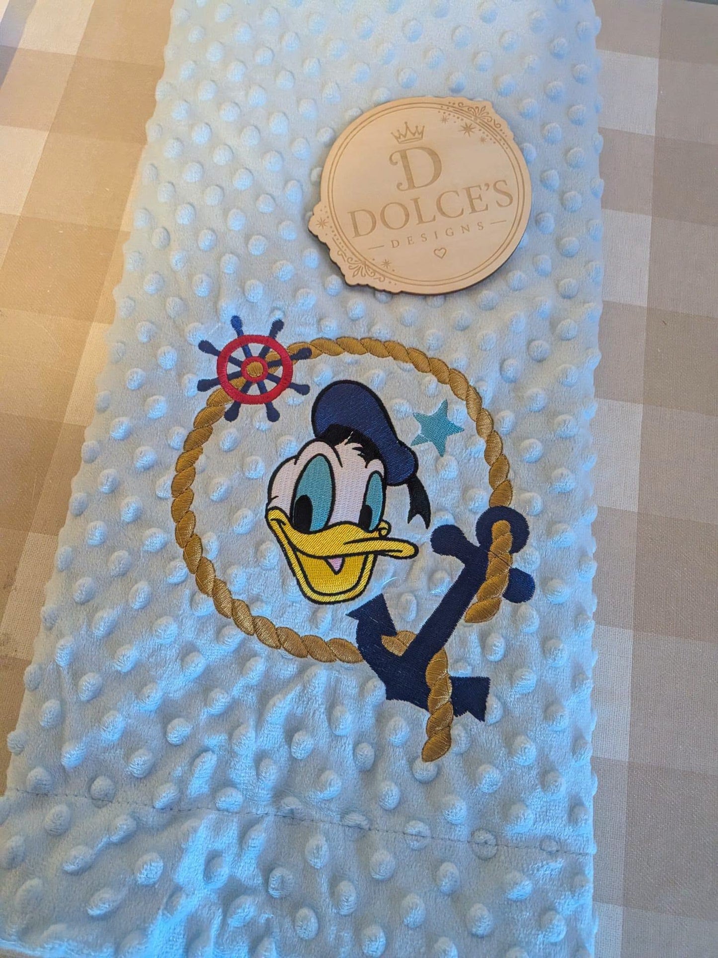 Donald Duck Inspired Baby Blanket – Blue Embroidered Nautical Design