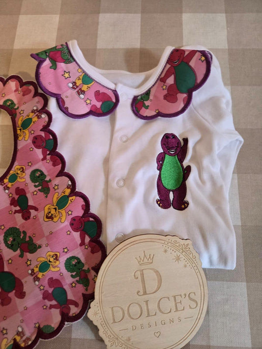 Barney 2pc Bib & Babygrow Set | Baby Gift Set | Newborn to 12–18 Months