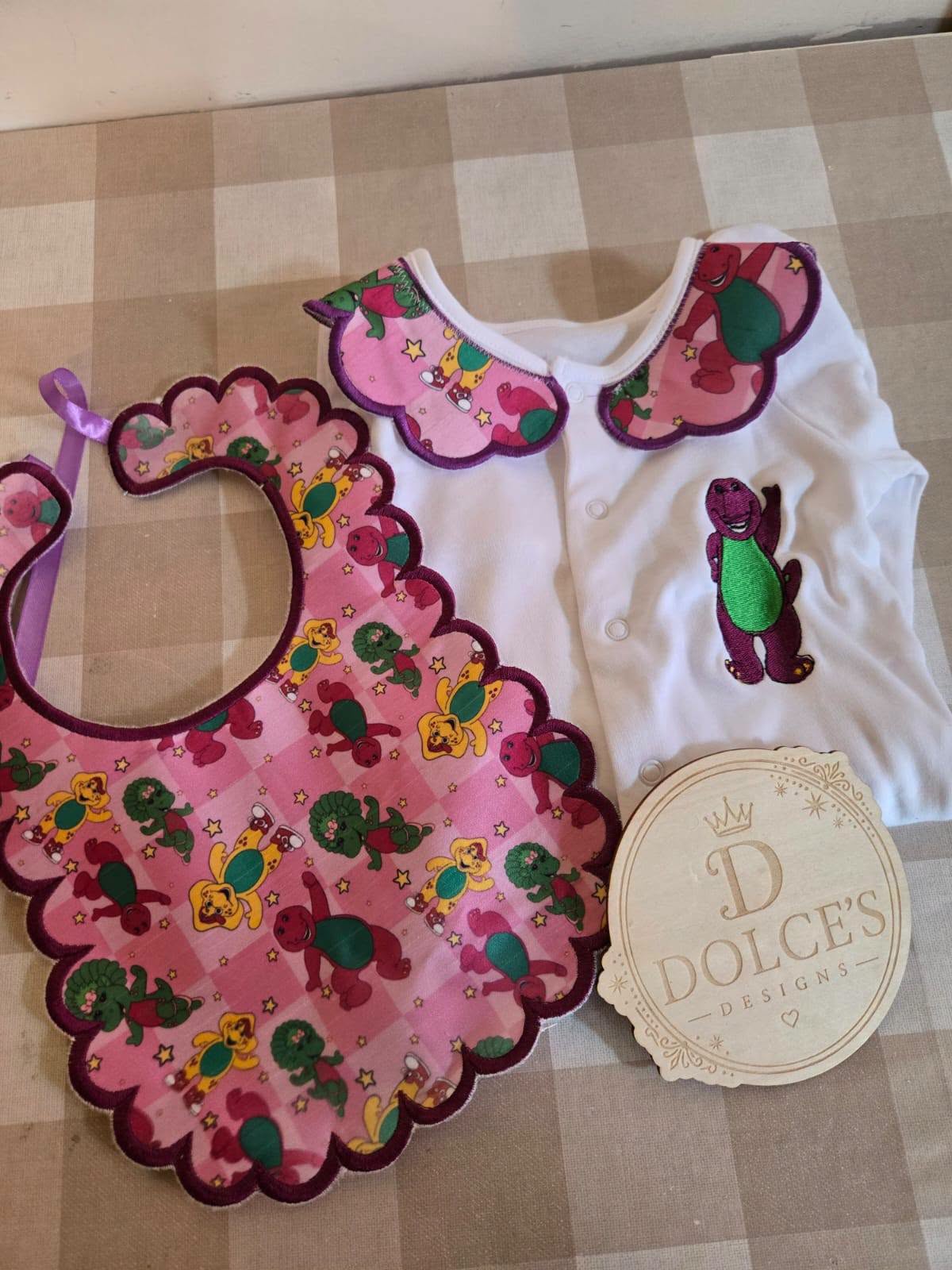 Barney 2pc Bib & Babygrow Set | Baby Gift Set | Newborn to 12–18 Months